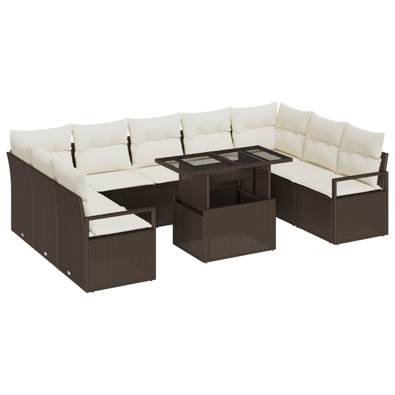 vidaXL Set de canapele pentru grădină cu pernă 10 pcs maro și crem vidaXL Set de canapele pentru grădină cu pernă 10 pcs maro și crem
