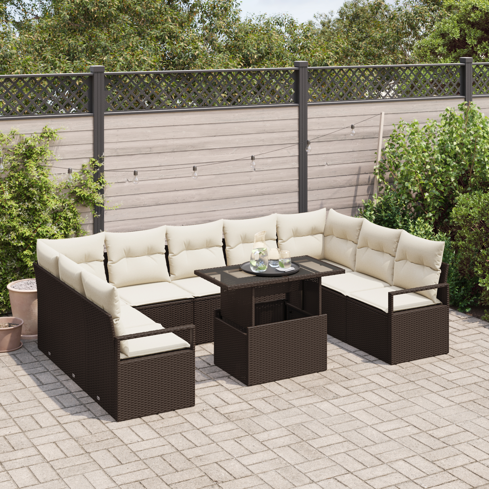 vidaXL Set de canapele pentru grădină cu pernă 10 pcs maro și crem vidaXL Set de canapele pentru grădină cu pernă 10 pcs maro și crem