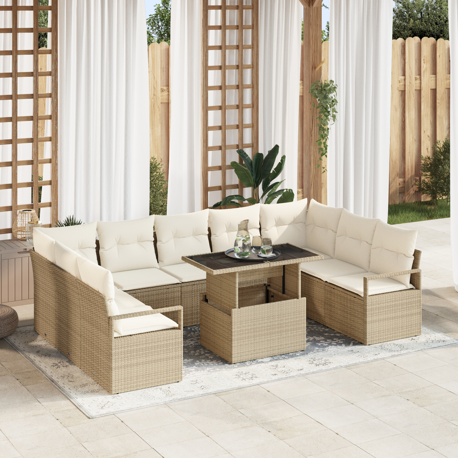 vidaXL Set de canapele pentru grădină cu pernă 10 pcs bej și crem vidaXL Set de canapele pentru grădină cu pernă 10 pcs bej și crem