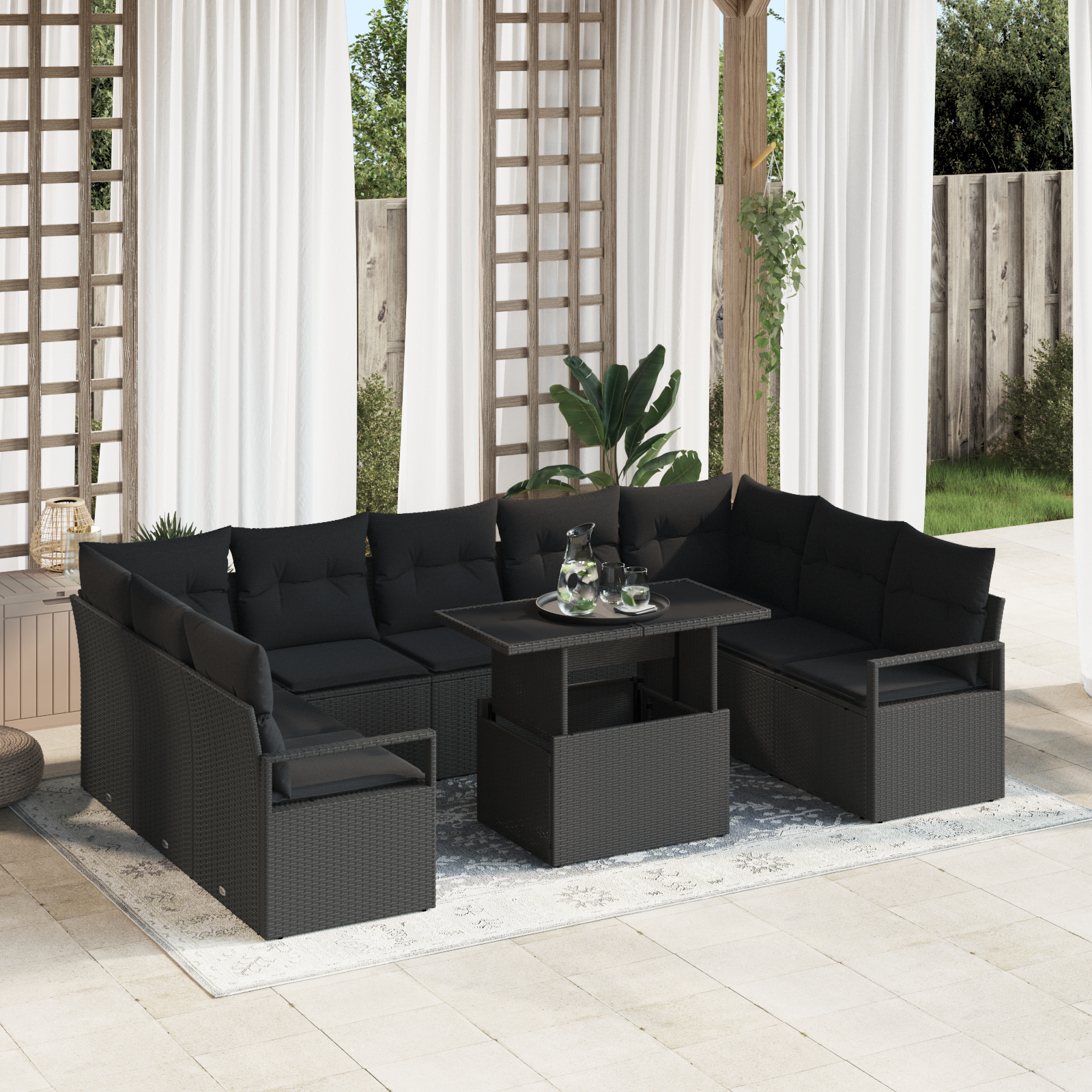 vidaXL Set de canapele pentru grădină 10 pcs Negru 100 x 55 x 73 cm vidaXL Set de canapele pentru grădină 10 pcs Negru 100 x 55 x 73 cm