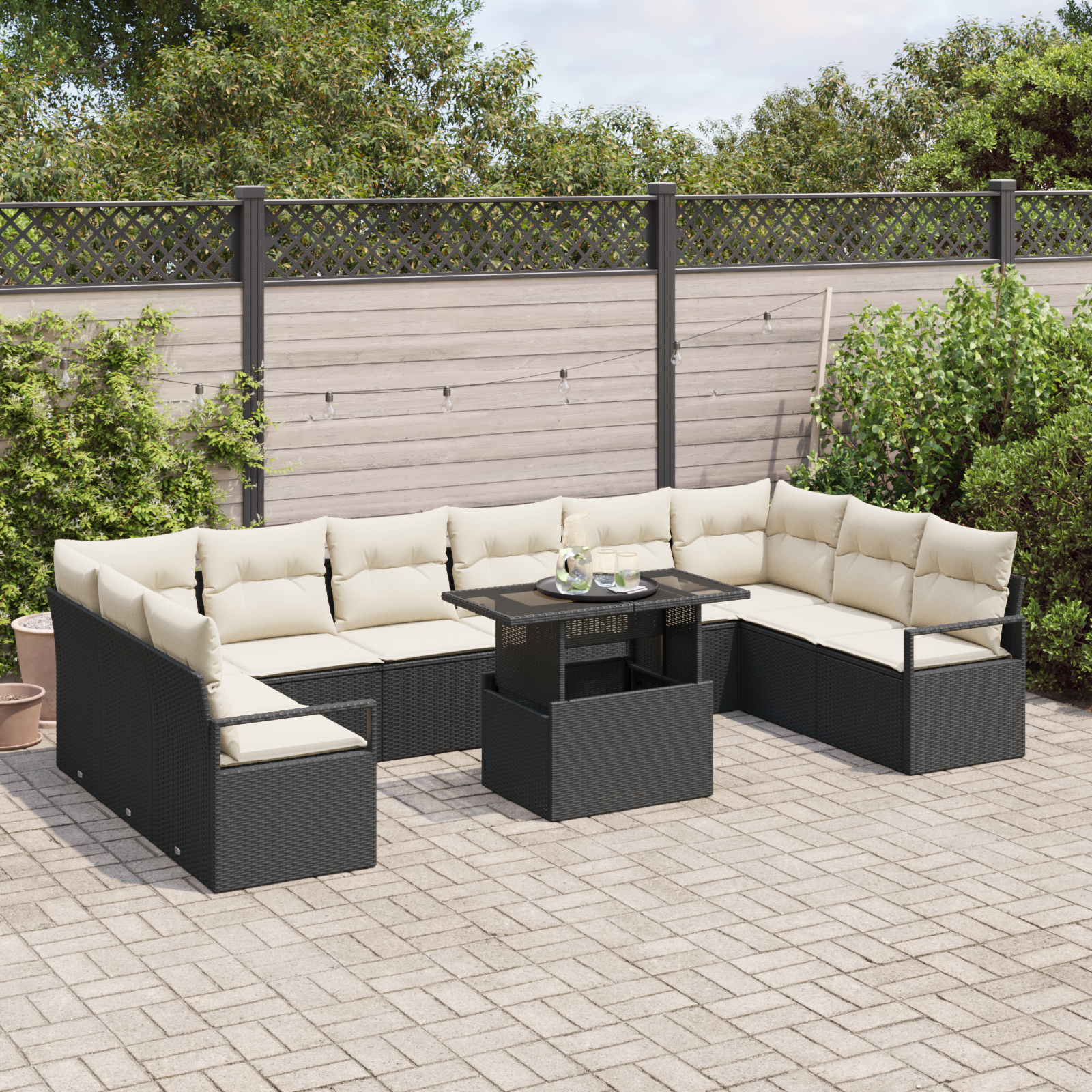 vidaXL Set de canapele pentru grădină cu pernă 11 pcs negru și crem