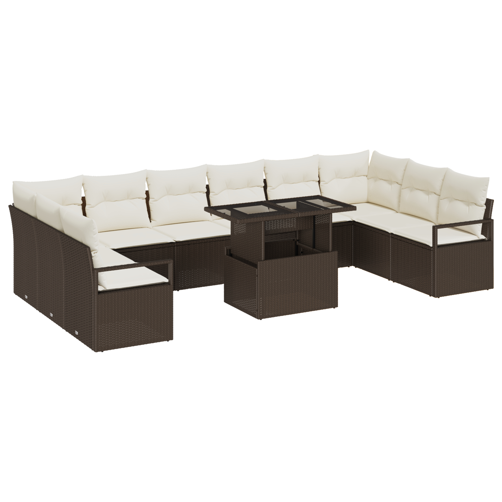 vidaXL Set de canapele pentru grădină cu pernă 11 pcs maro și crem vidaXL Set de canapele pentru grădină cu pernă 11 pcs maro și crem