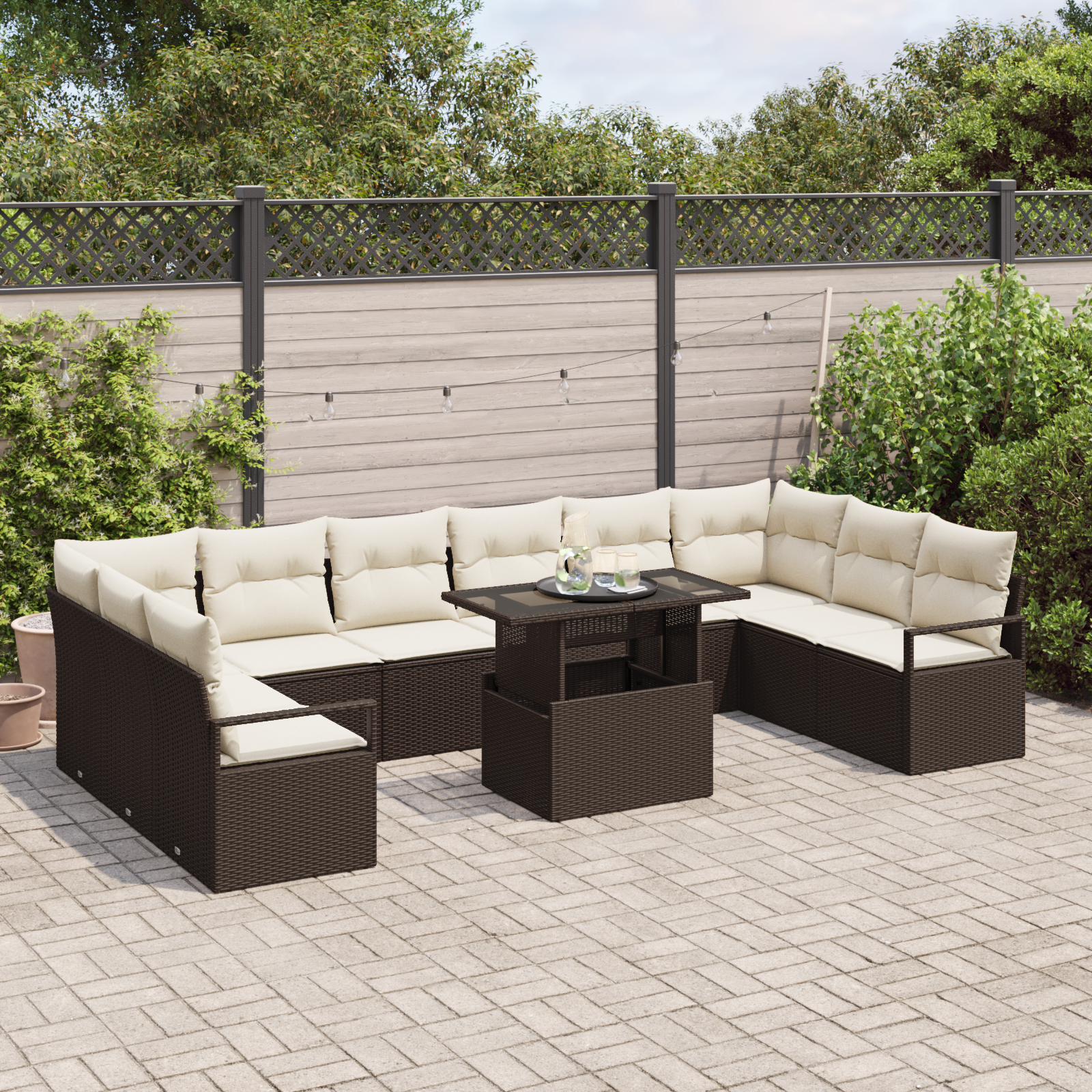 vidaXL Set de canapele pentru grădină cu pernă 11 pcs maro și crem vidaXL Set de canapele pentru grădină cu pernă 11 pcs maro și crem