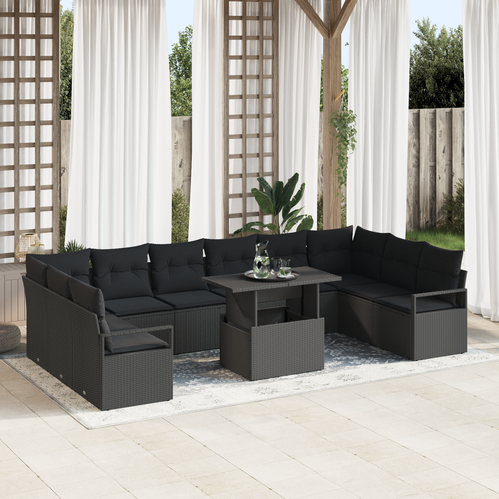 vidaXL Set de canapele pentru grădină 11 pcs Negru 100 x 55 x 73 cm