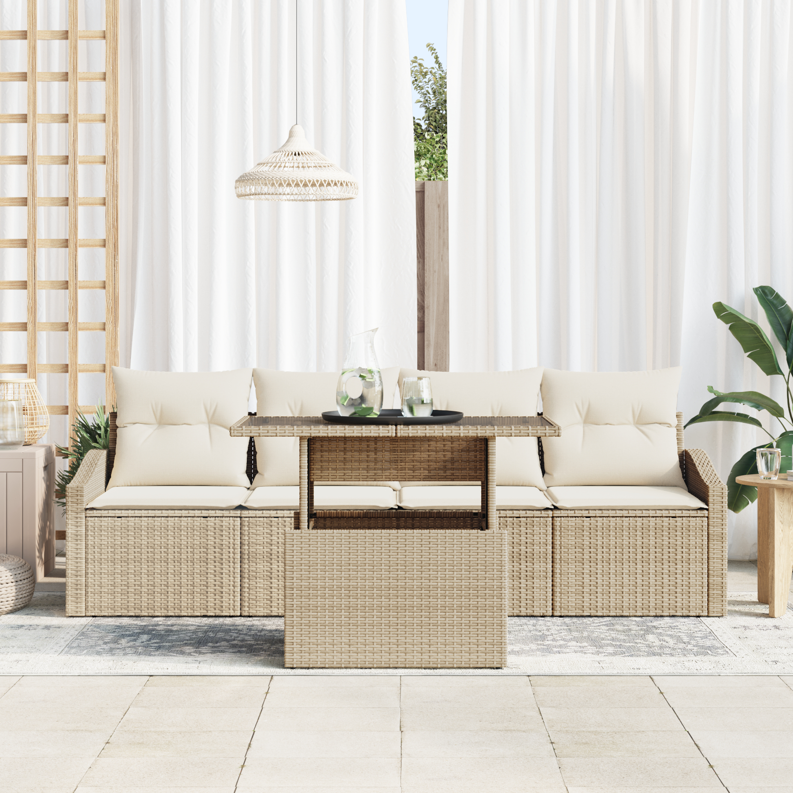 vidaXL Set de canapele pentru grădină cu pernă 5 pcs bej și crem vidaXL Set de canapele pentru grădină cu pernă 5 pcs bej și crem
