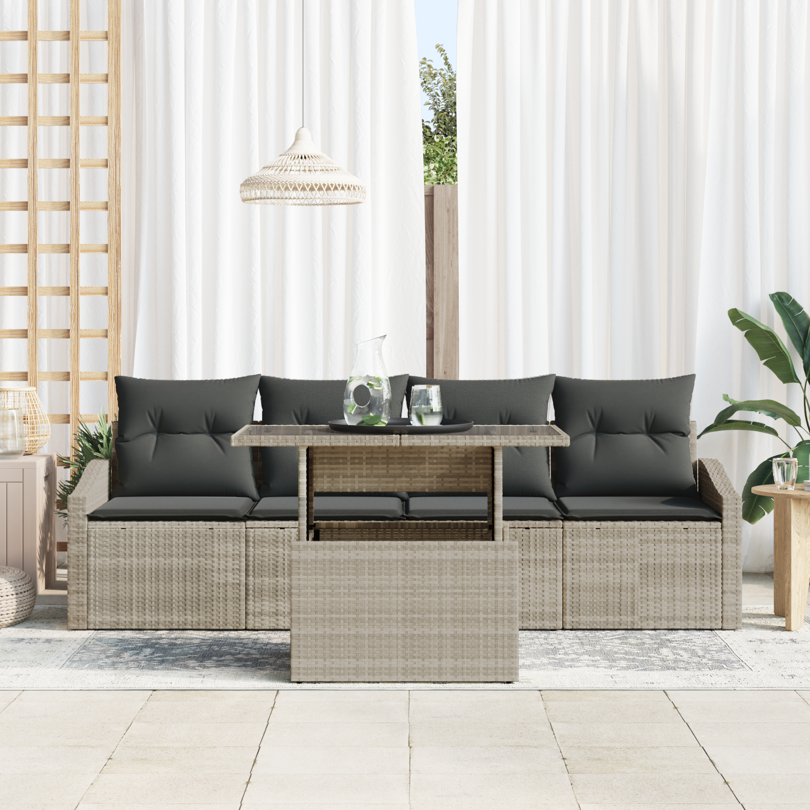 vidaXL Set de canapele pentru grădină cu pernă 5 pcs Gri deschis vidaXL Set de canapele pentru grădină cu pernă 5 pcs Gri deschis