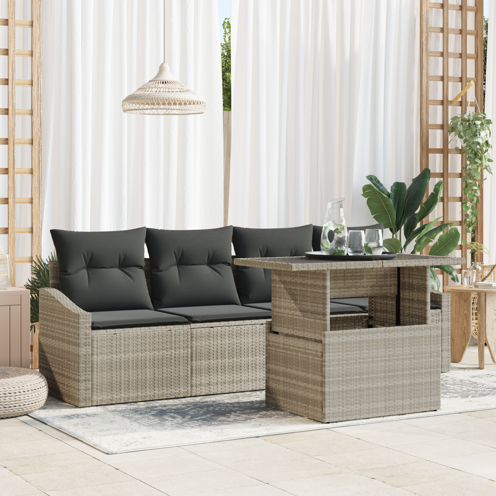 vidaXL Set de canapele pentru grădină cu pernă 5 pcs Gri deschis vidaXL Set de canapele pentru grădină cu pernă 5 pcs Gri deschis
