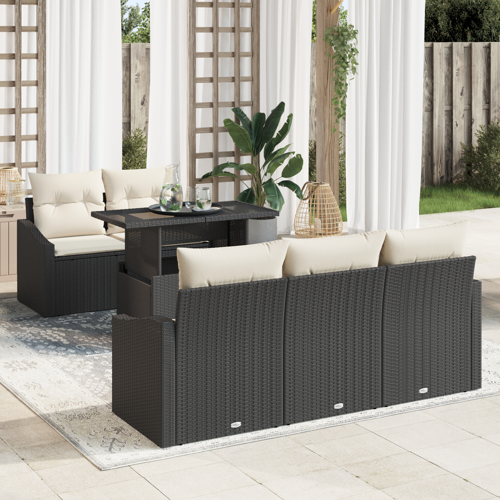 vidaXL Set de canapele pentru grădină cu pernă 6 pcs negru și crem vidaXL Set de canapele pentru grădină cu pernă 6 pcs negru și crem