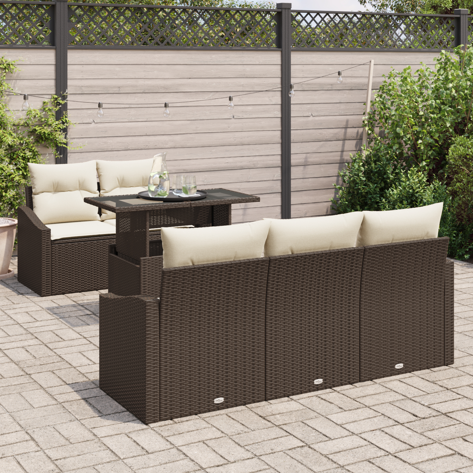 vidaXL Set de canapele pentru grădină cu pernă 6 pcs maro și crem vidaXL Set de canapele pentru grădină cu pernă 6 pcs maro și crem