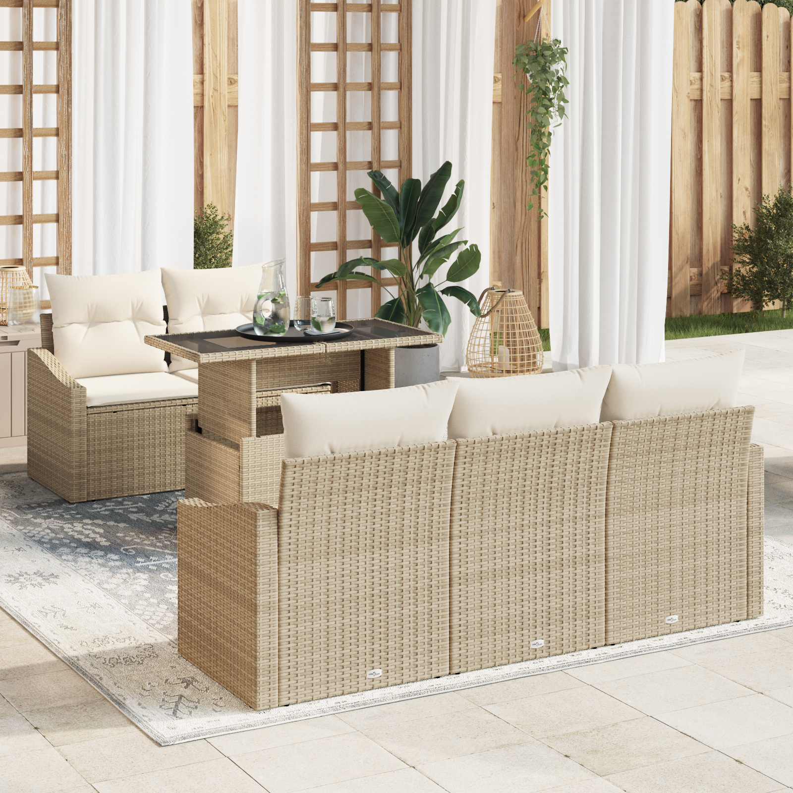 vidaXL Set de canapele pentru grădină cu pernă 6 pcs bej și crem vidaXL Set de canapele pentru grădină cu pernă 6 pcs bej și crem