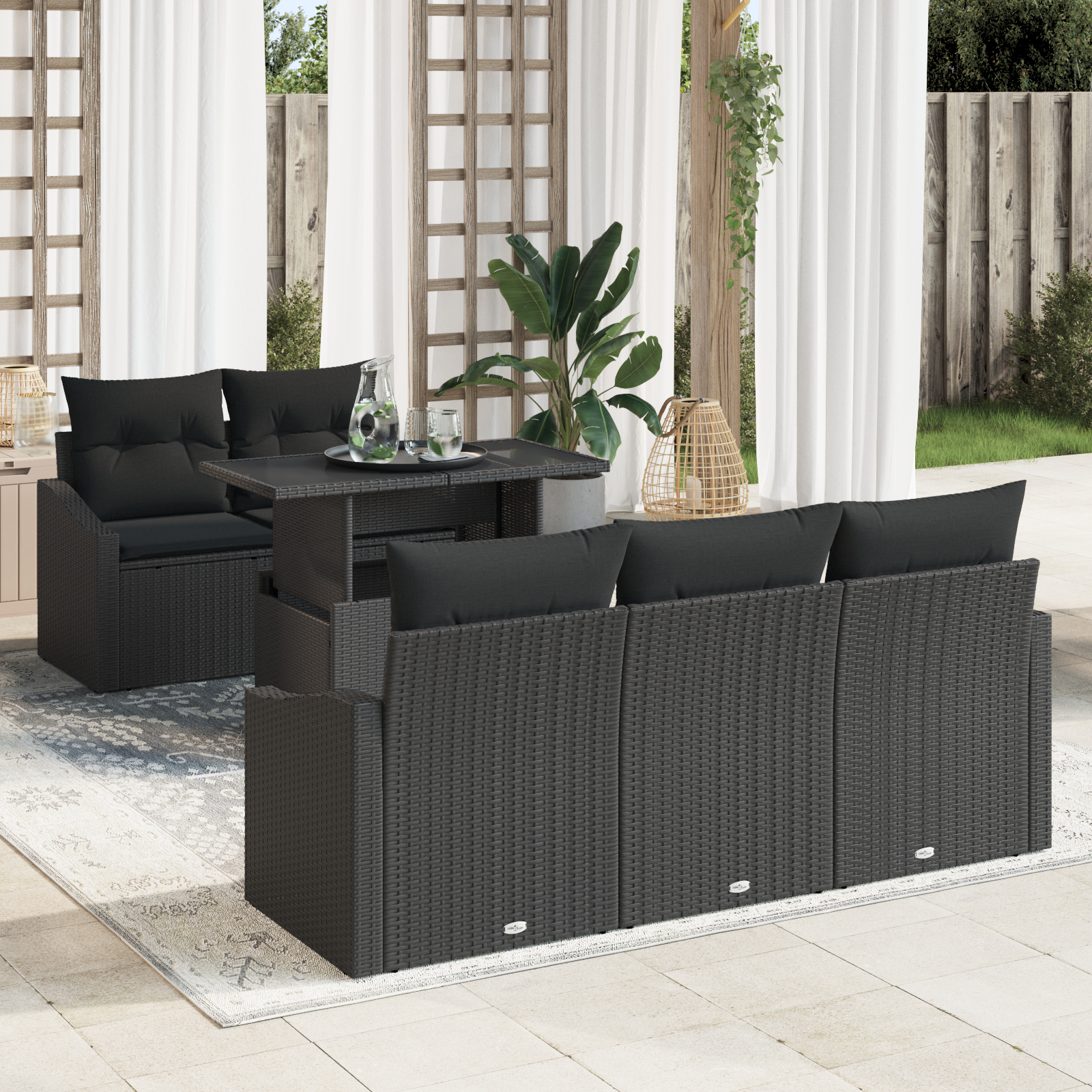 vidaXL Set de canapele pentru grădină 6 pcs Negru 100 x 55 x 73 cm