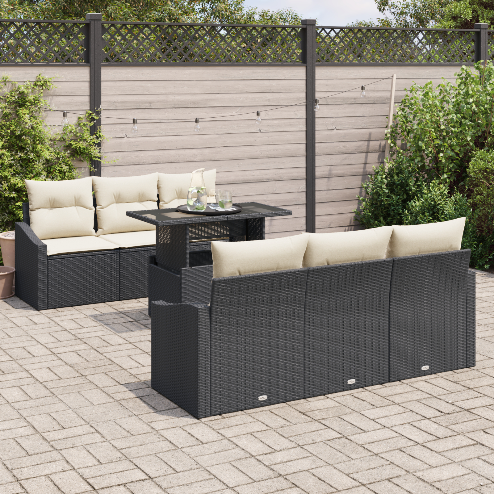 vidaXL Set de canapele pentru grădină cu pernă 7 pcs negru și crem vidaXL Set de canapele pentru grădină cu pernă 7 pcs negru și crem