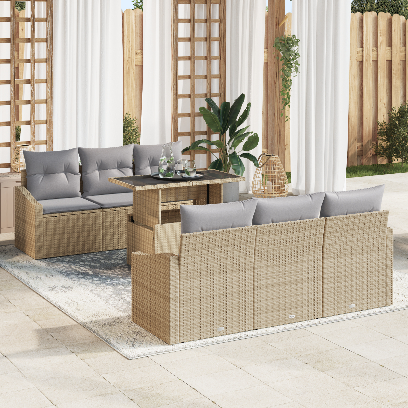 vidaXL Set de canapele pentru grădină 7 pcs bej și gri deschis