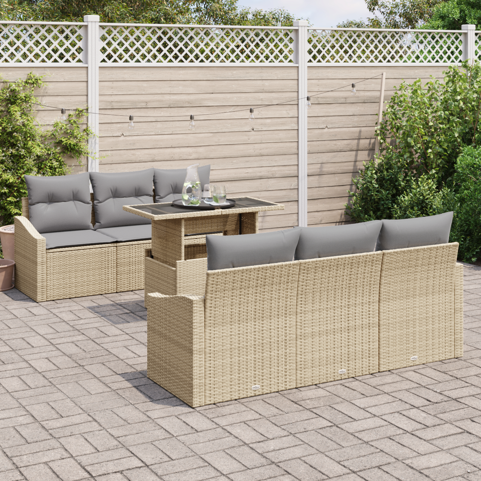 vidaXL Set de canapele pentru grădină 7 pcs bej și gri deschis