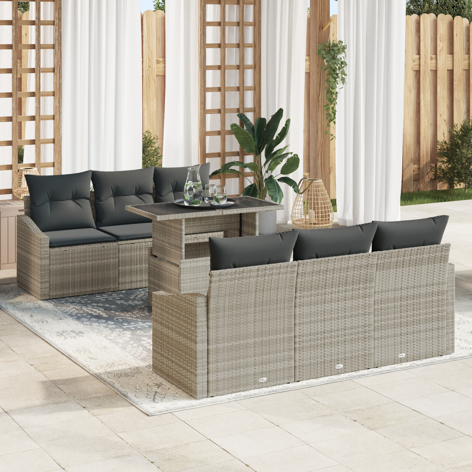 vidaXL Set de canapele pentru grădină cu pernă 7 pcs Gri deschis