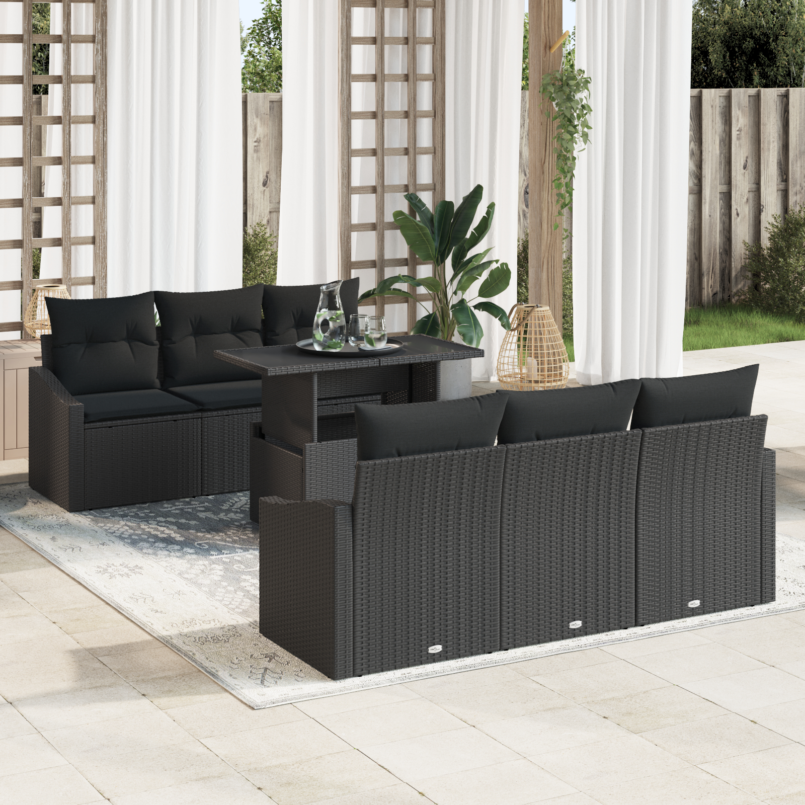 vidaXL Set de canapele pentru grădină 7 pcs Negru 100 x 55 x 73 cm