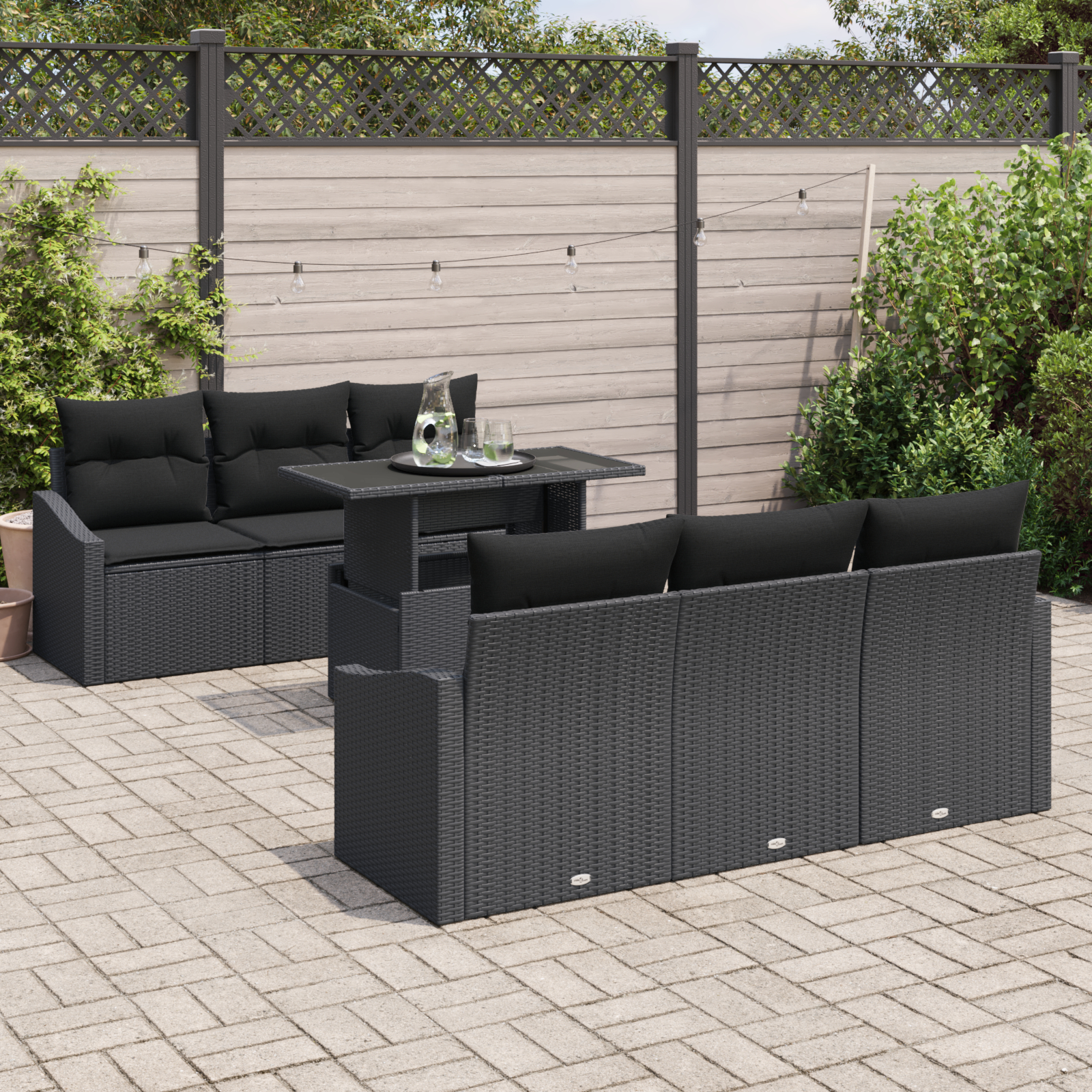 vidaXL Set de canapele pentru grădină 7 pcs Negru 100 x 55 x 73 cm