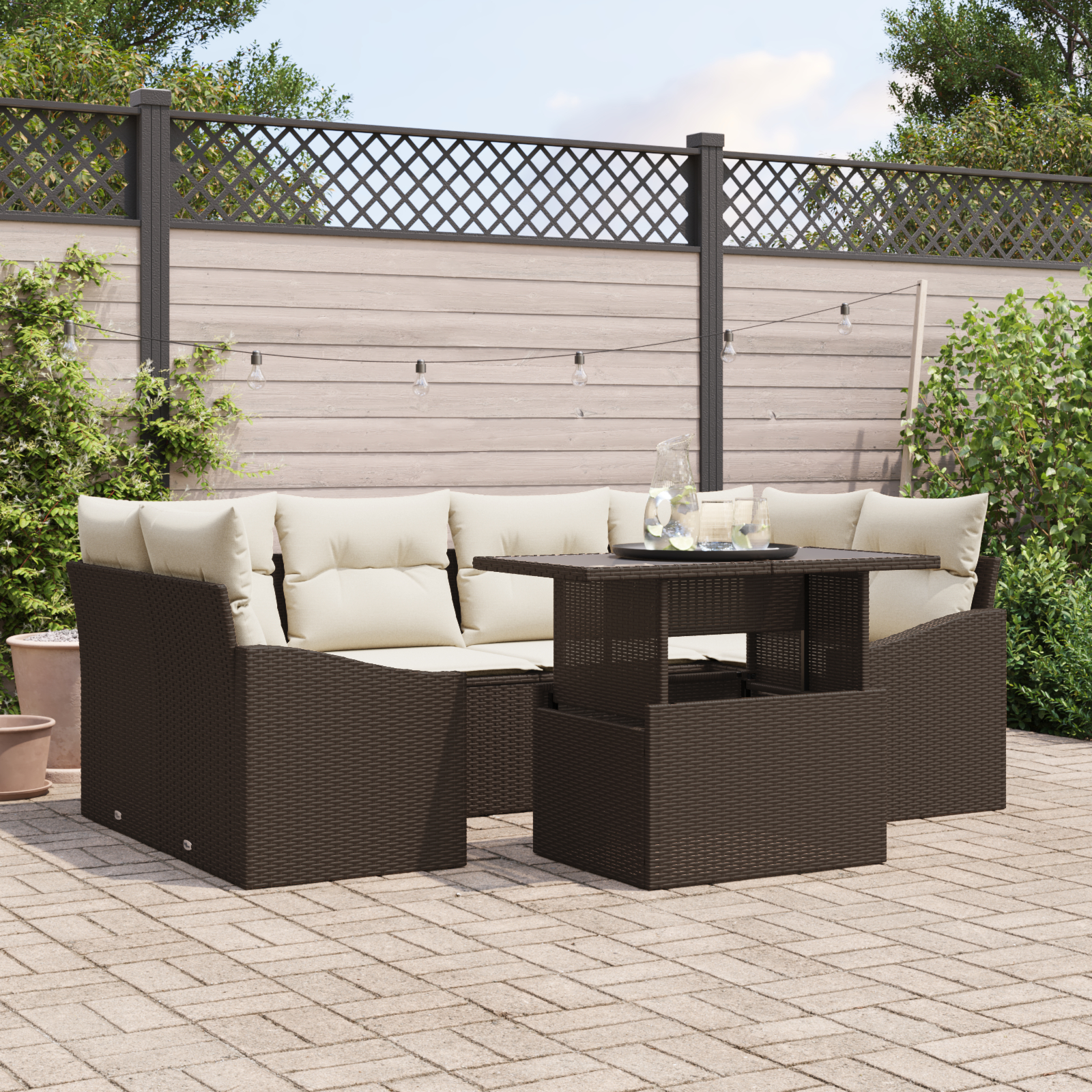 vidaXL Set de canapele pentru grădină cu pernă 7 pcs maro și crem