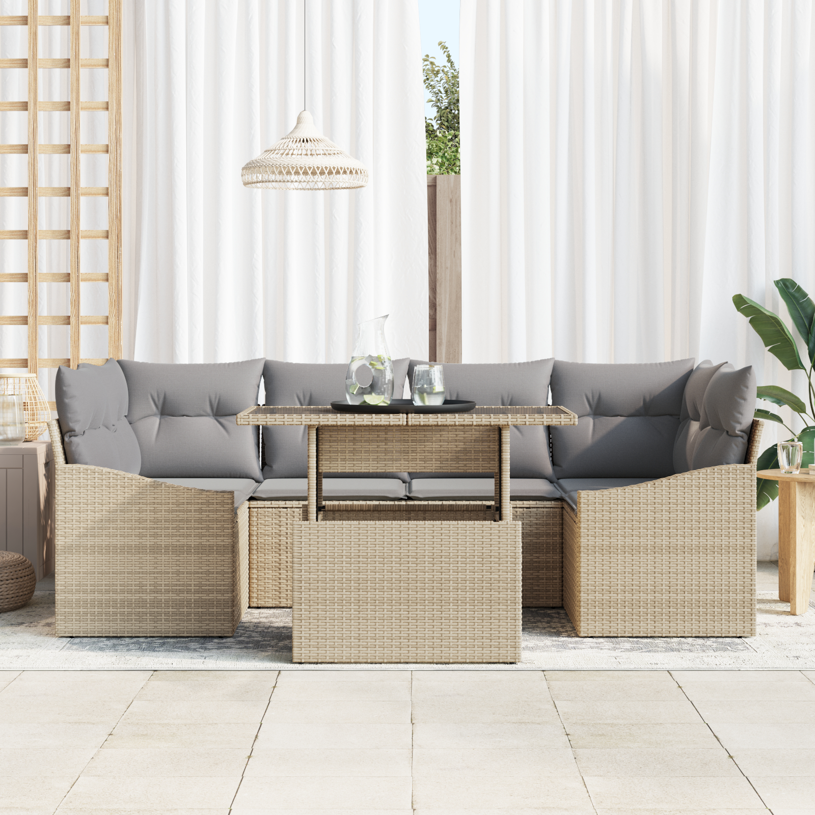 vidaXL Set de canapele pentru grădină 7 pcs bej și gri deschis