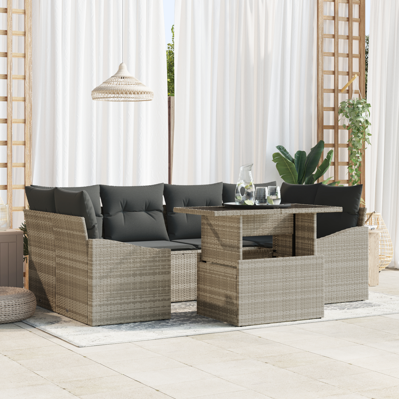 vidaXL Set de canapele pentru grădină cu pernă 7 pcs Gri deschis