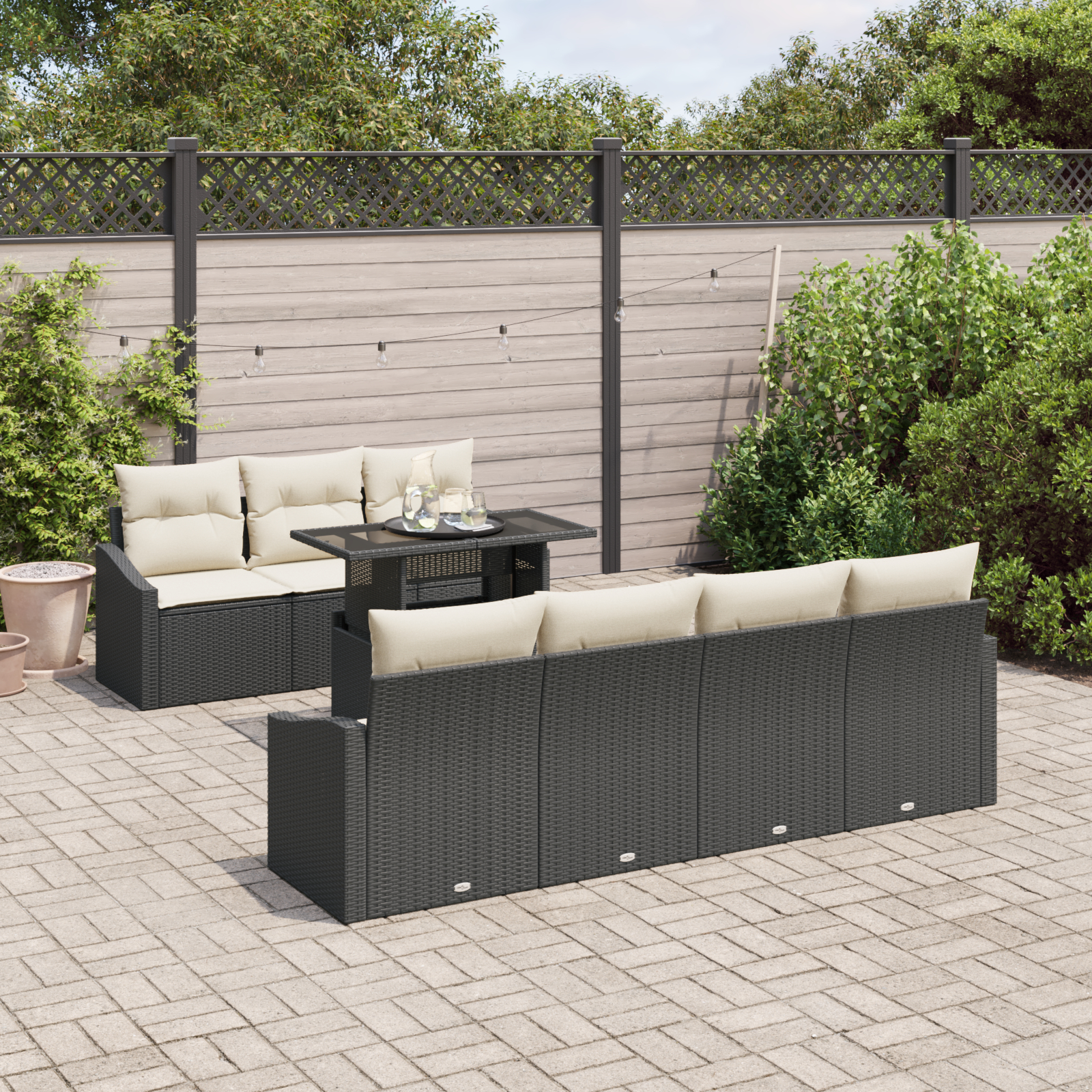 vidaXL Set de canapele pentru grădină cu pernă 8 pcs negru și crem