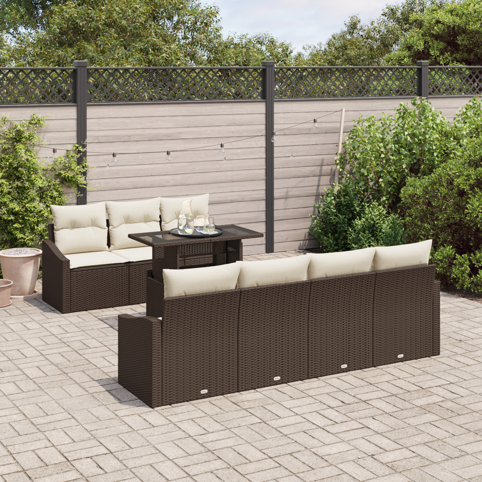 vidaXL Set de canapele pentru grădină cu pernă 8 pcs maro și crem