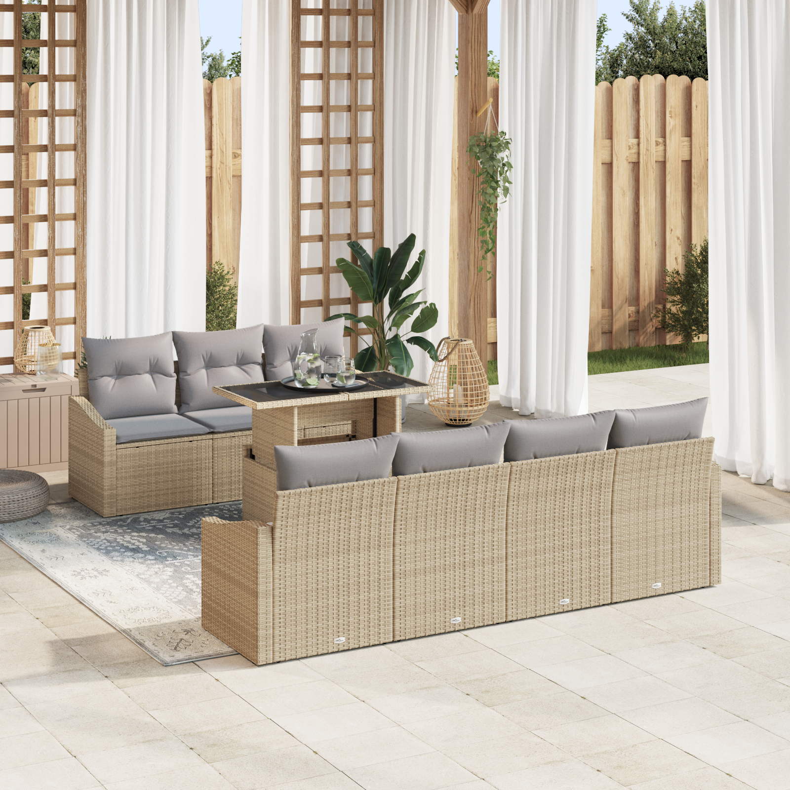 vidaXL Set de canapele pentru grădină 8 pcs bej și gri deschis