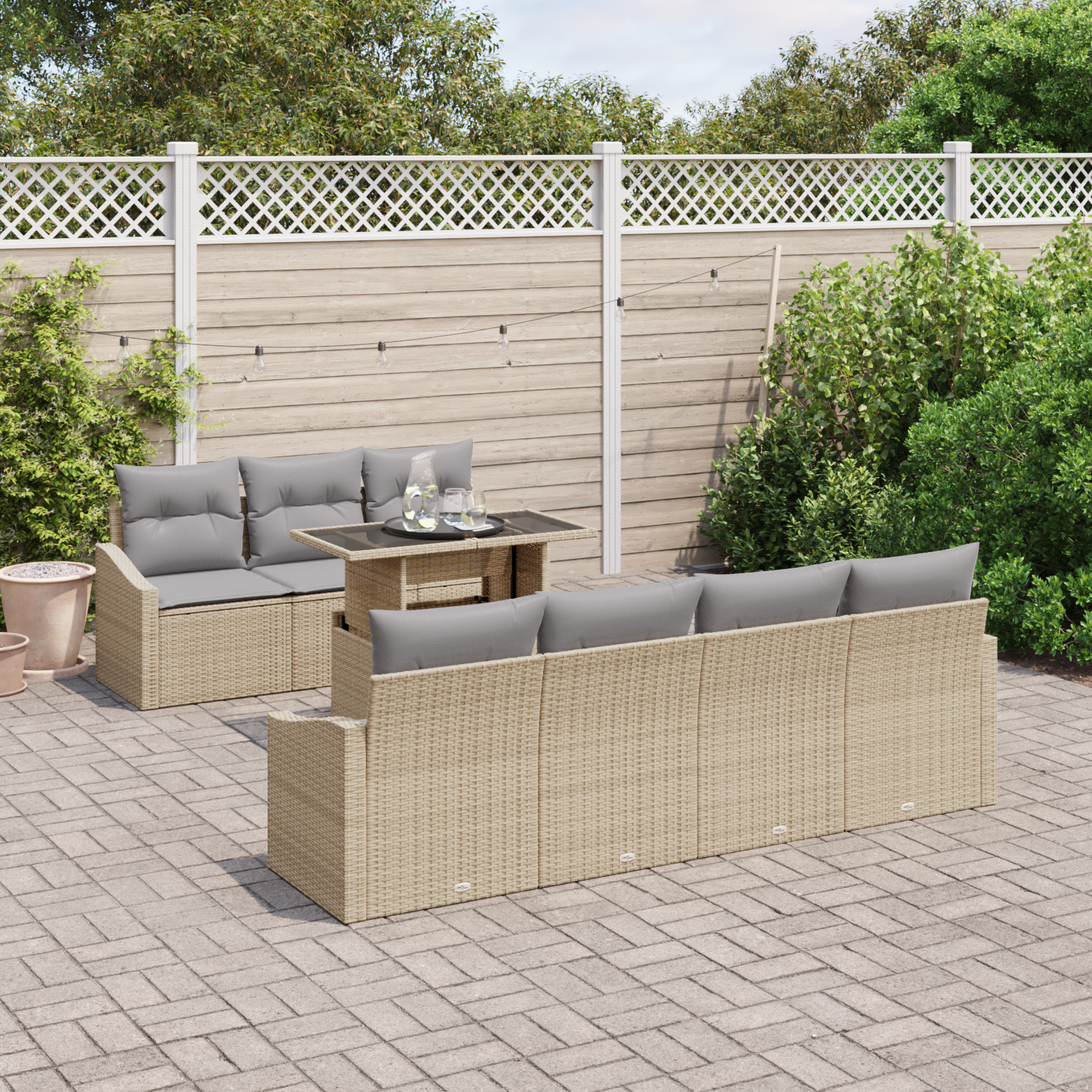 vidaXL Set de canapele pentru grădină 8 pcs bej și gri deschis