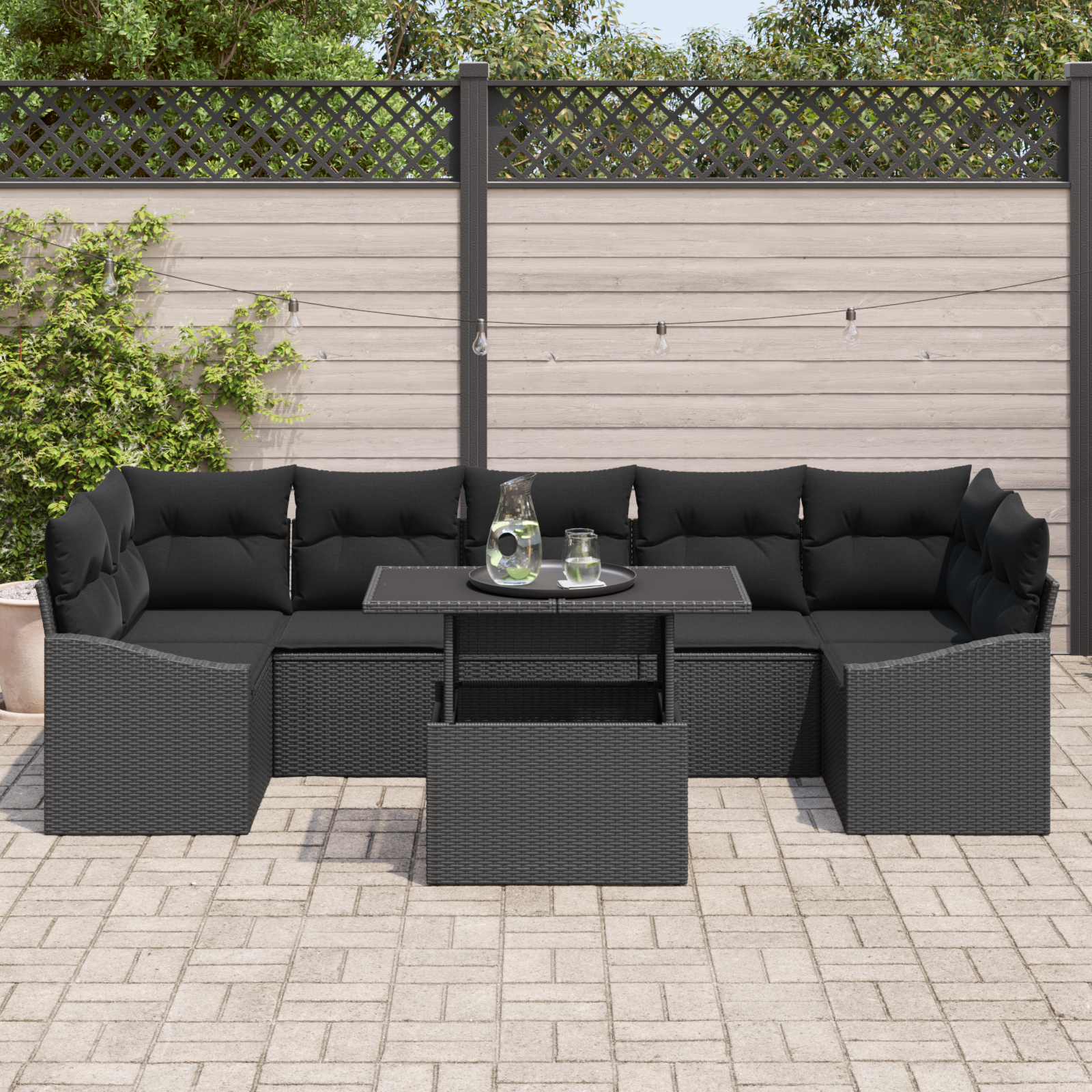 vidaXL Set de canapele pentru grădină 8 pcs Negru 100 x 55 x 73 cm