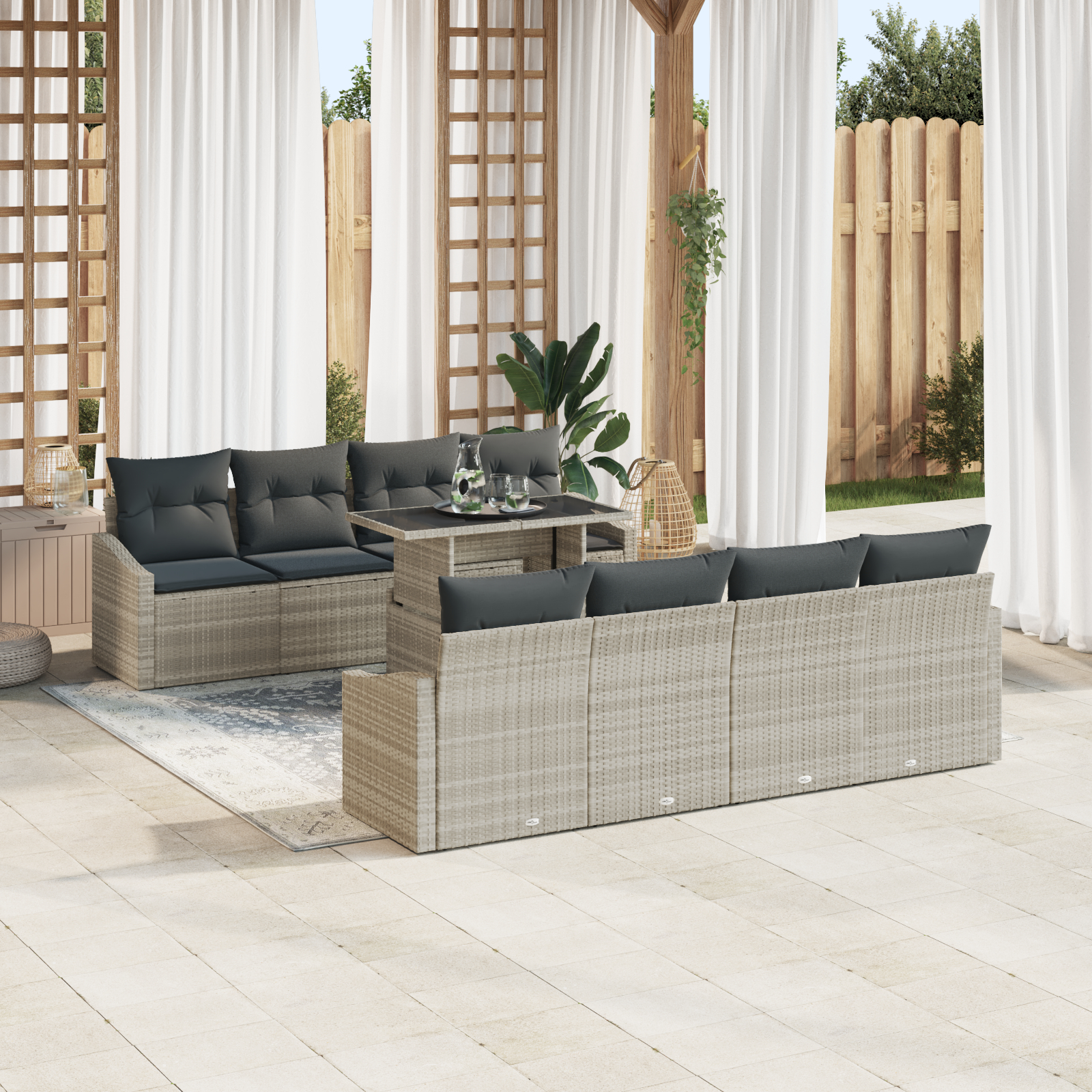vidaXL Set de canapele pentru grădină cu pernă 7 pcs Gri deschis