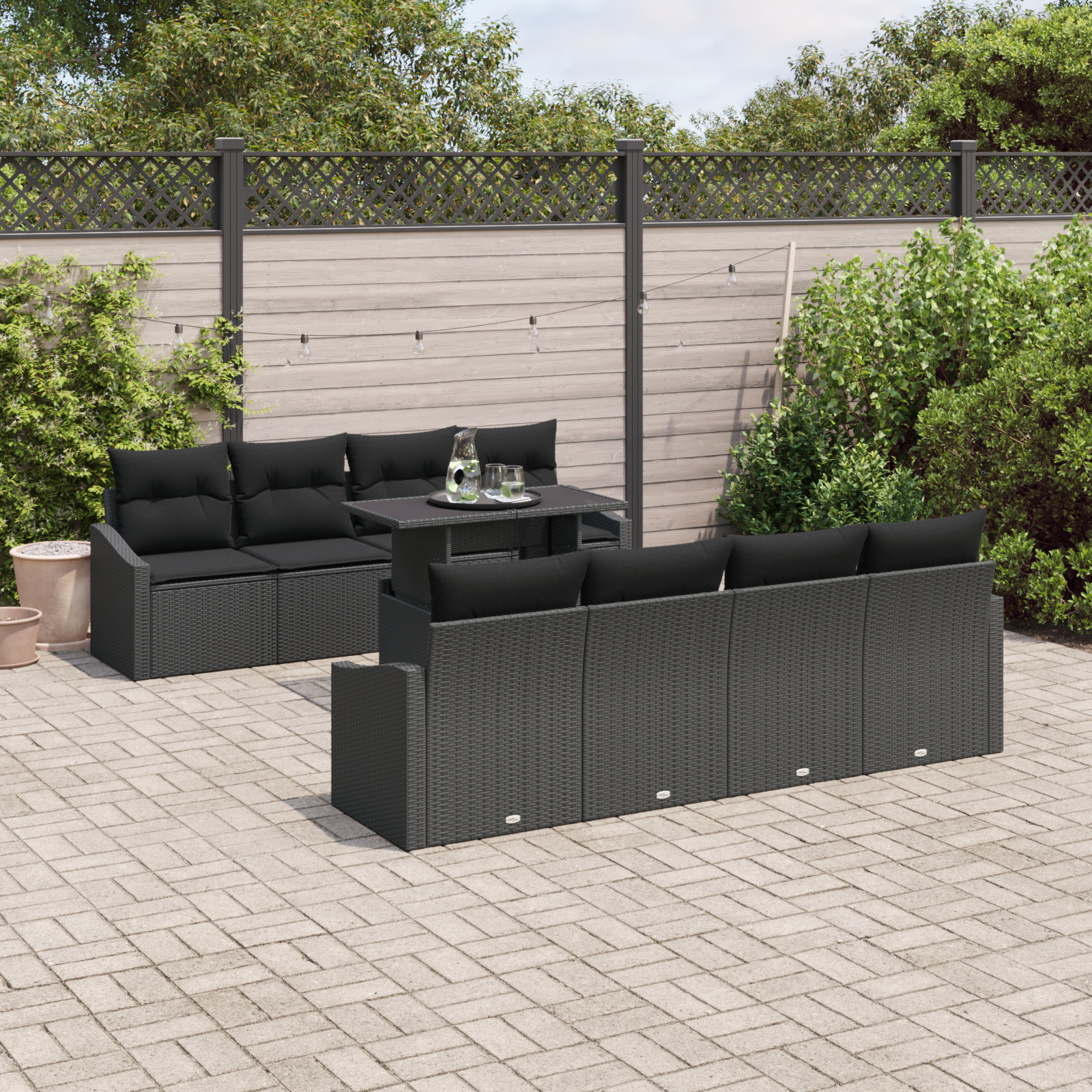 vidaXL Set de canapele pentru grădină 7 pcs Negru 100 x 55 x 73 cm