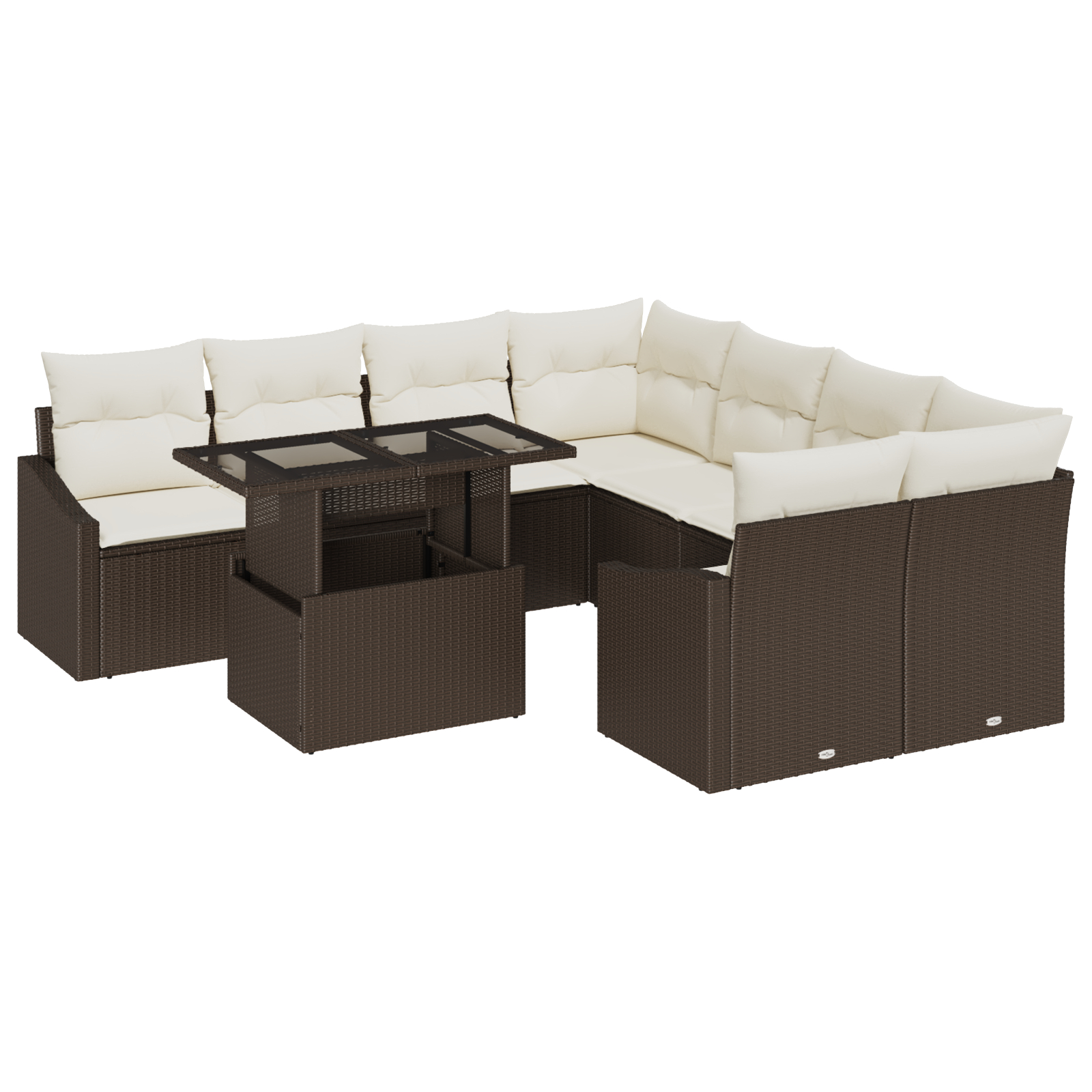 vidaXL Set de canapele pentru grădină cu pernă 9 pcs maro și crem vidaXL Set de canapele pentru grădină cu pernă 9 pcs maro și crem