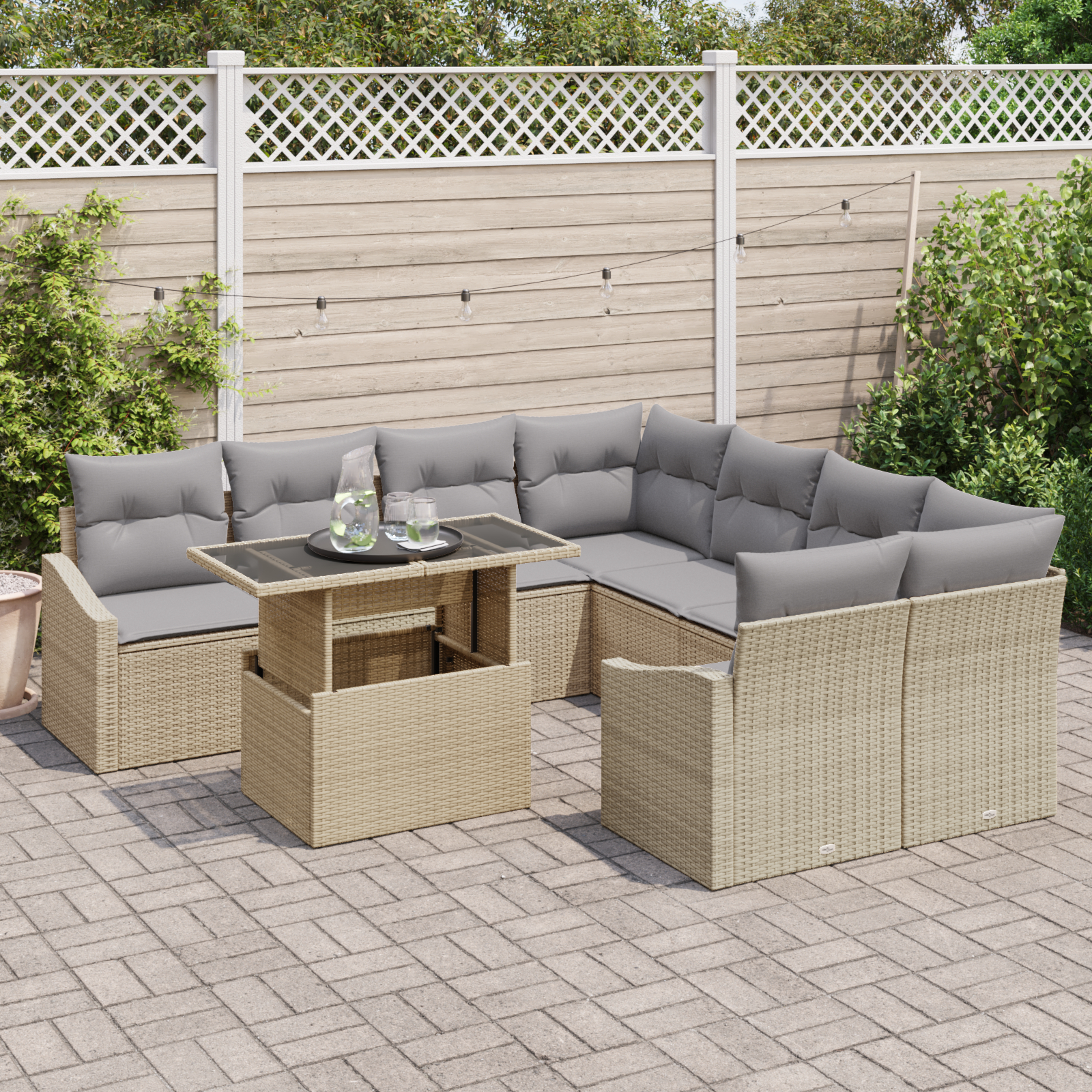 vidaXL Set de canapele pentru grădină 9 pcs bej și gri deschis vidaXL Set de canapele pentru grădină 9 pcs bej și gri deschis