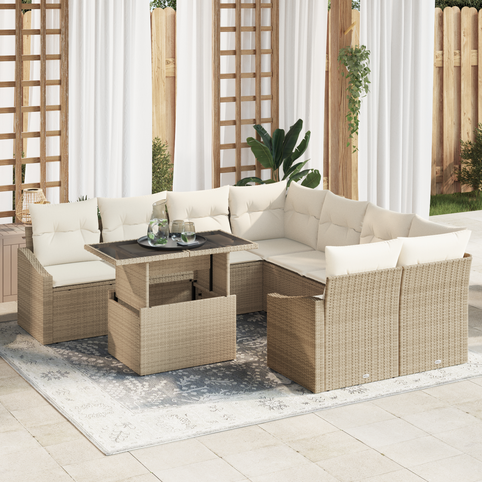vidaXL Set de canapele pentru grădină cu pernă 9 pcs bej și crem