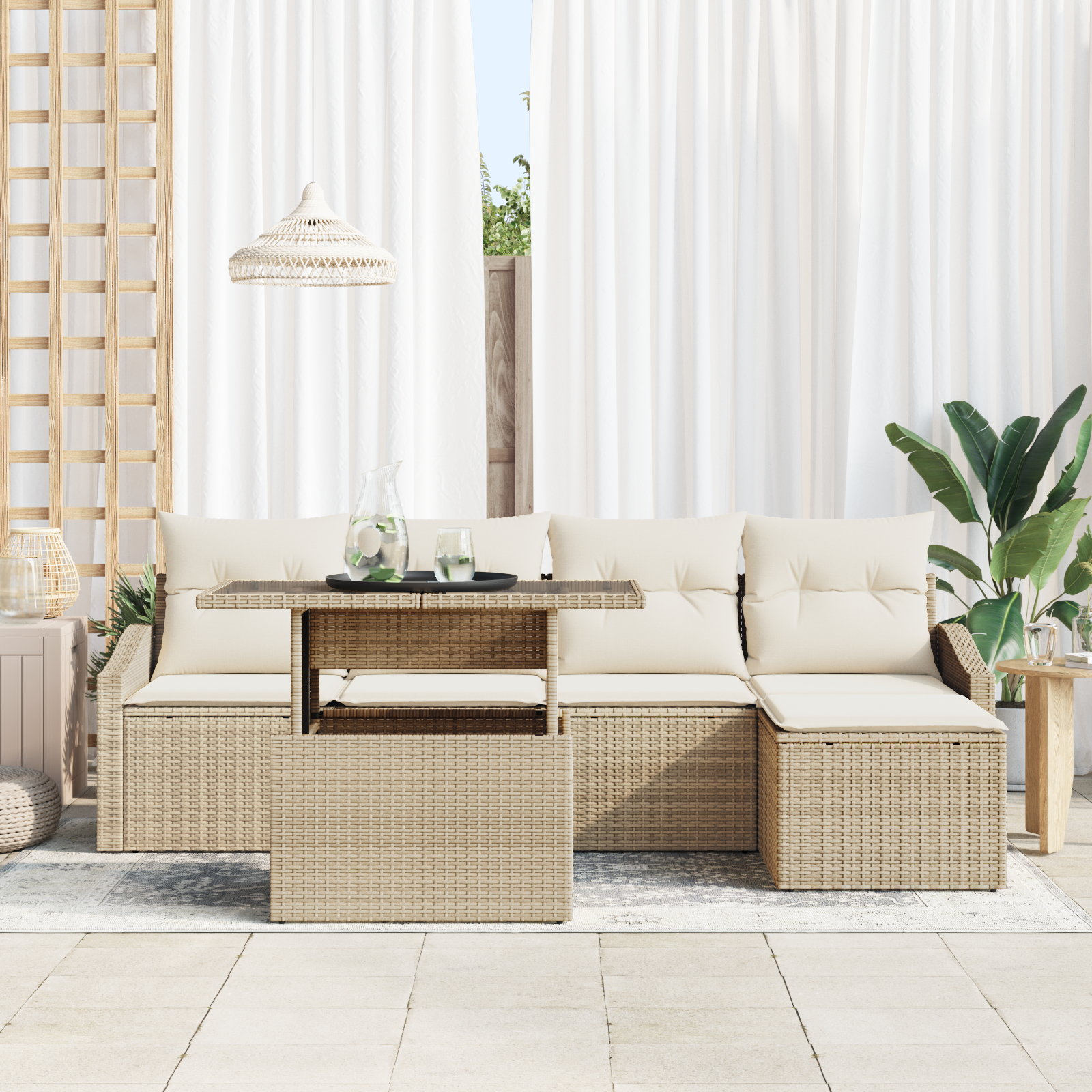 vidaXL Set de canapele pentru grădină cu pernă 6 pcs bej și crem
