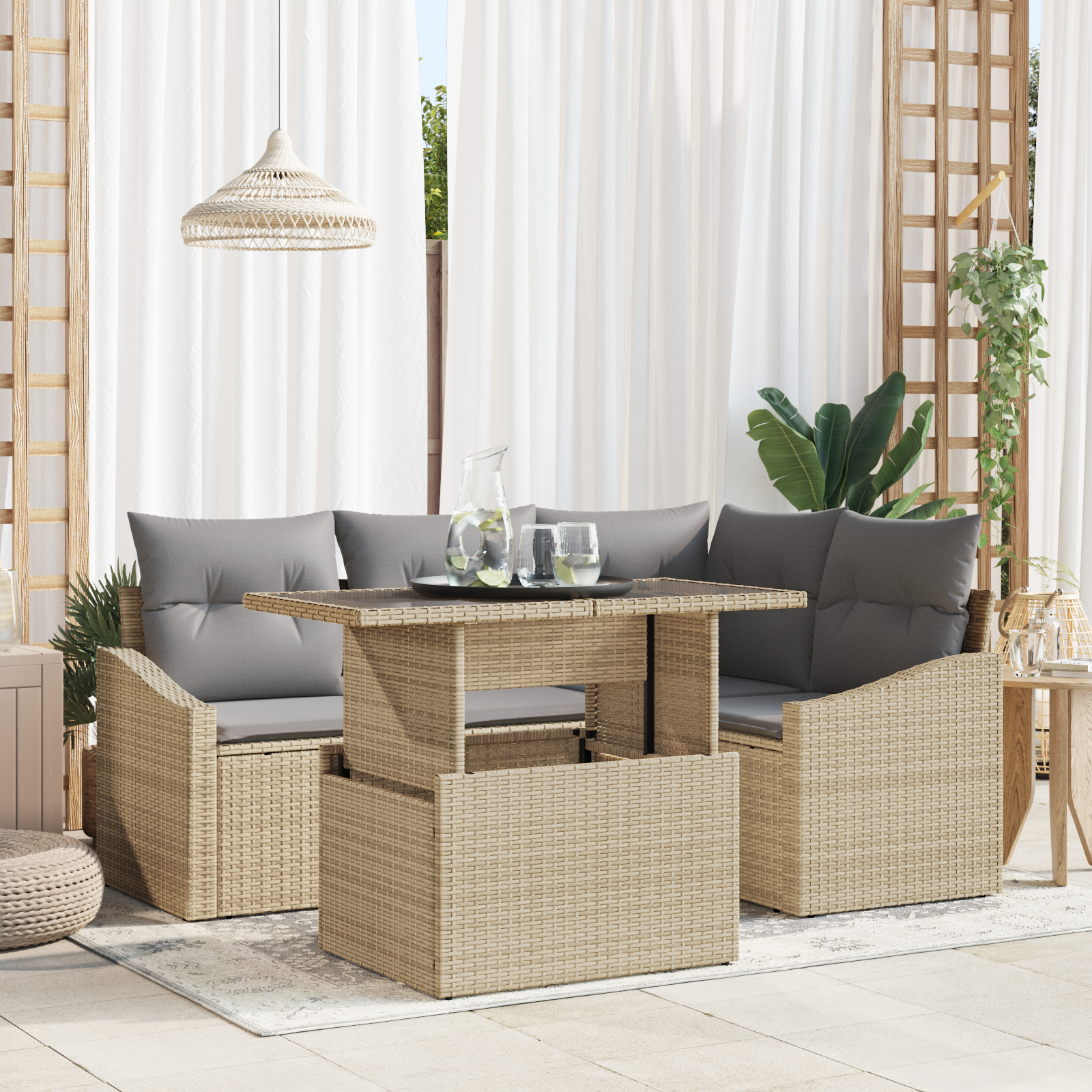 vidaXL Set de canapele pentru grădină 5 pcs bej și gri deschis
