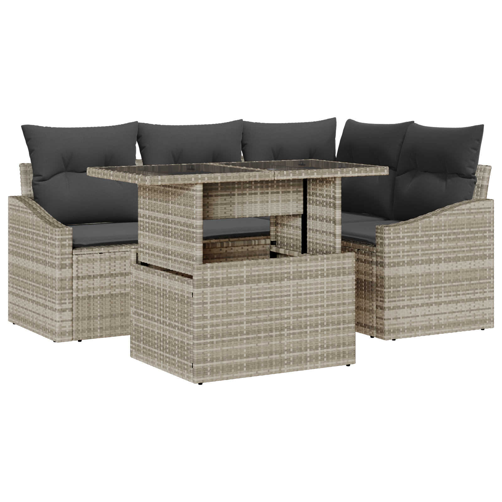 vidaXL Set sofa grădină 5 piese cu perne, gri deschis, din rattan poli vidaXL Set sofa grădină 5 piese cu perne, gri deschis, din rattan poli