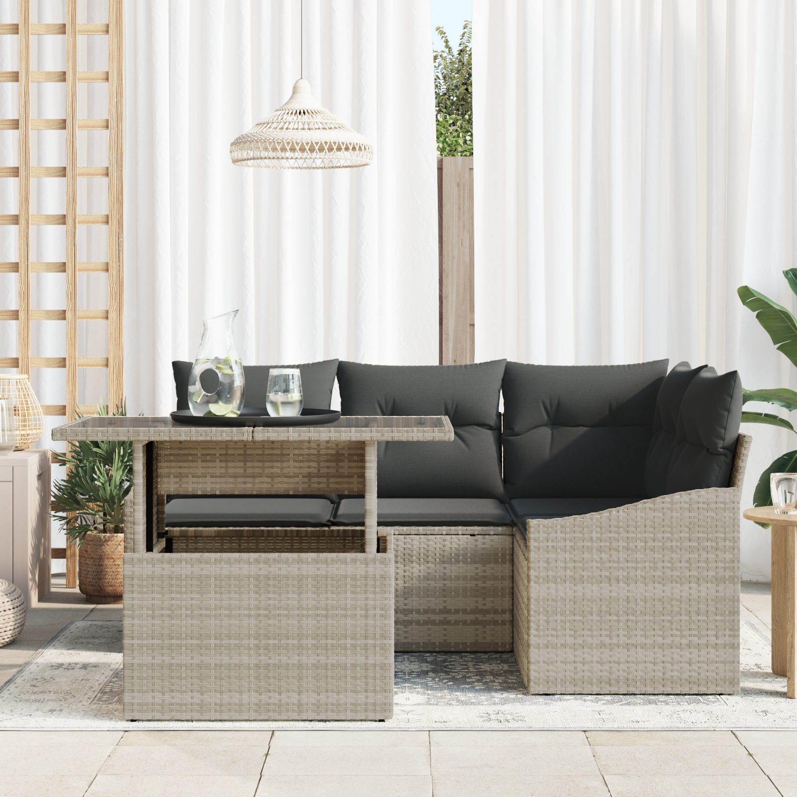 vidaXL Set sofa grădină 5 piese cu perne, gri deschis, din rattan poli vidaXL Set sofa grădină 5 piese cu perne, gri deschis, din rattan poli