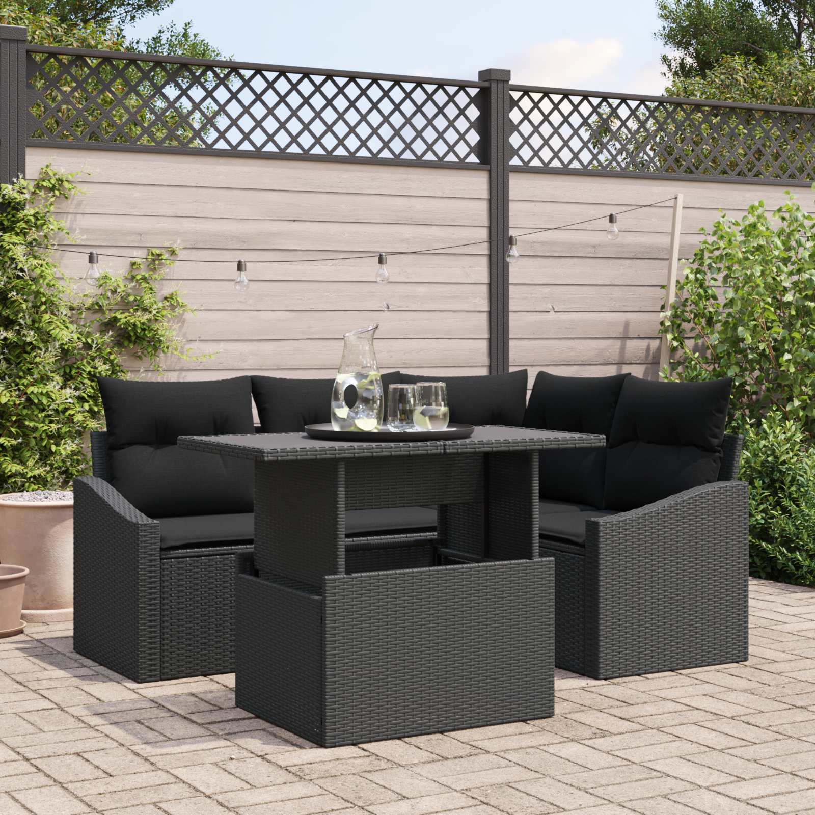 vidaXL Set de canapele pentru grădină 5 pcs Negru 100 x 55 x 73 cm