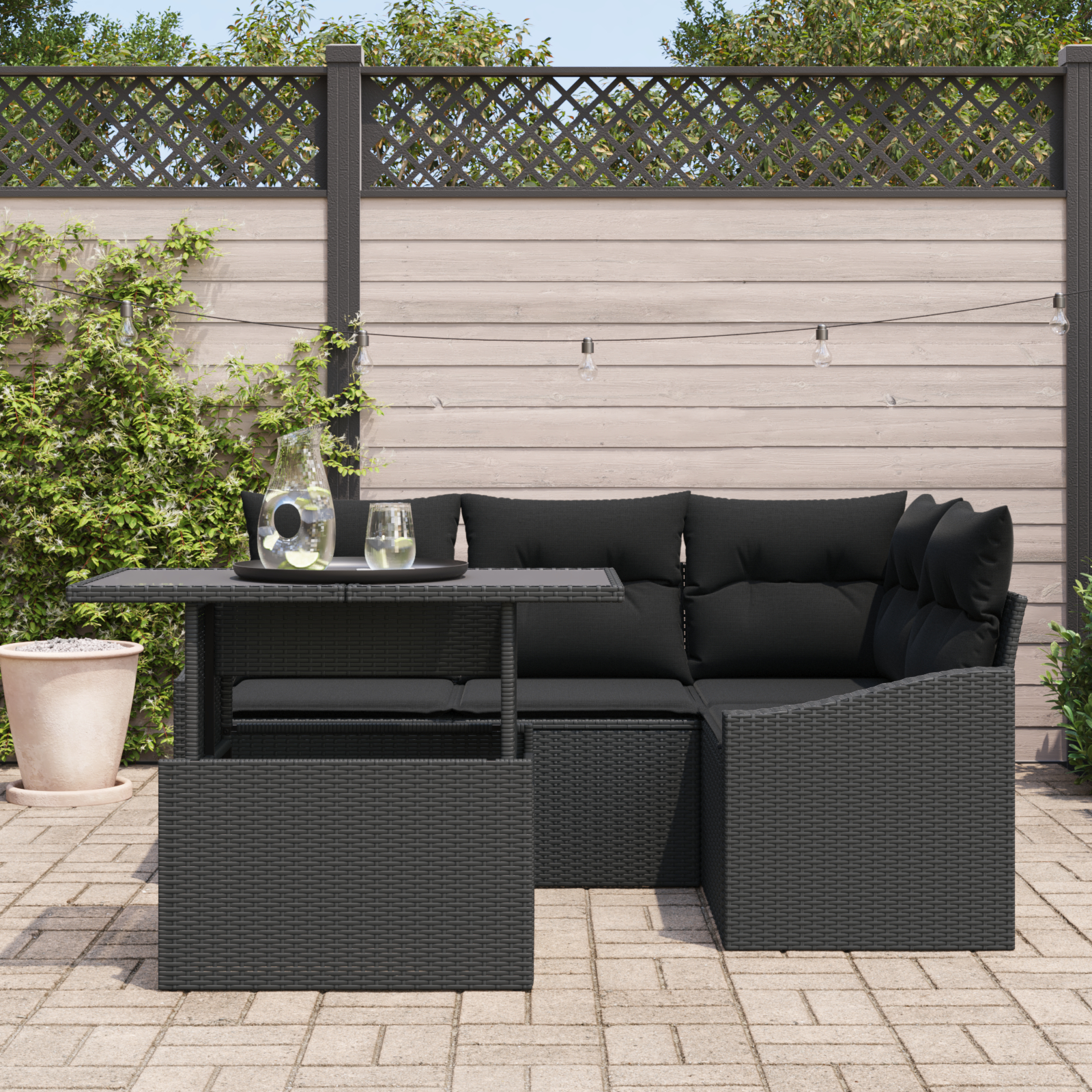 vidaXL Set de canapele pentru grădină 5 pcs Negru 100 x 55 x 73 cm