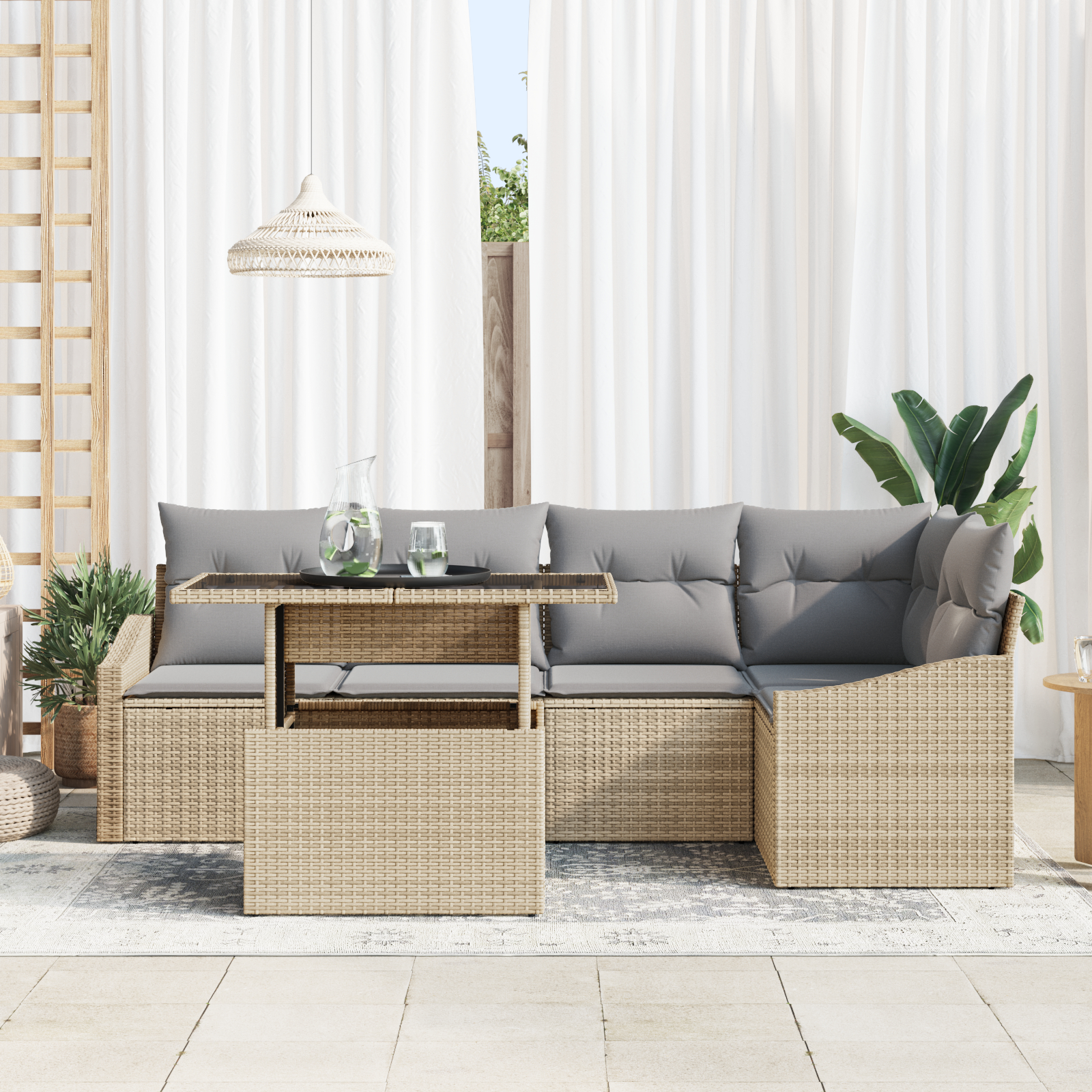 vidaXL Set de canapele pentru grădină 6 pcs bej și gri deschis