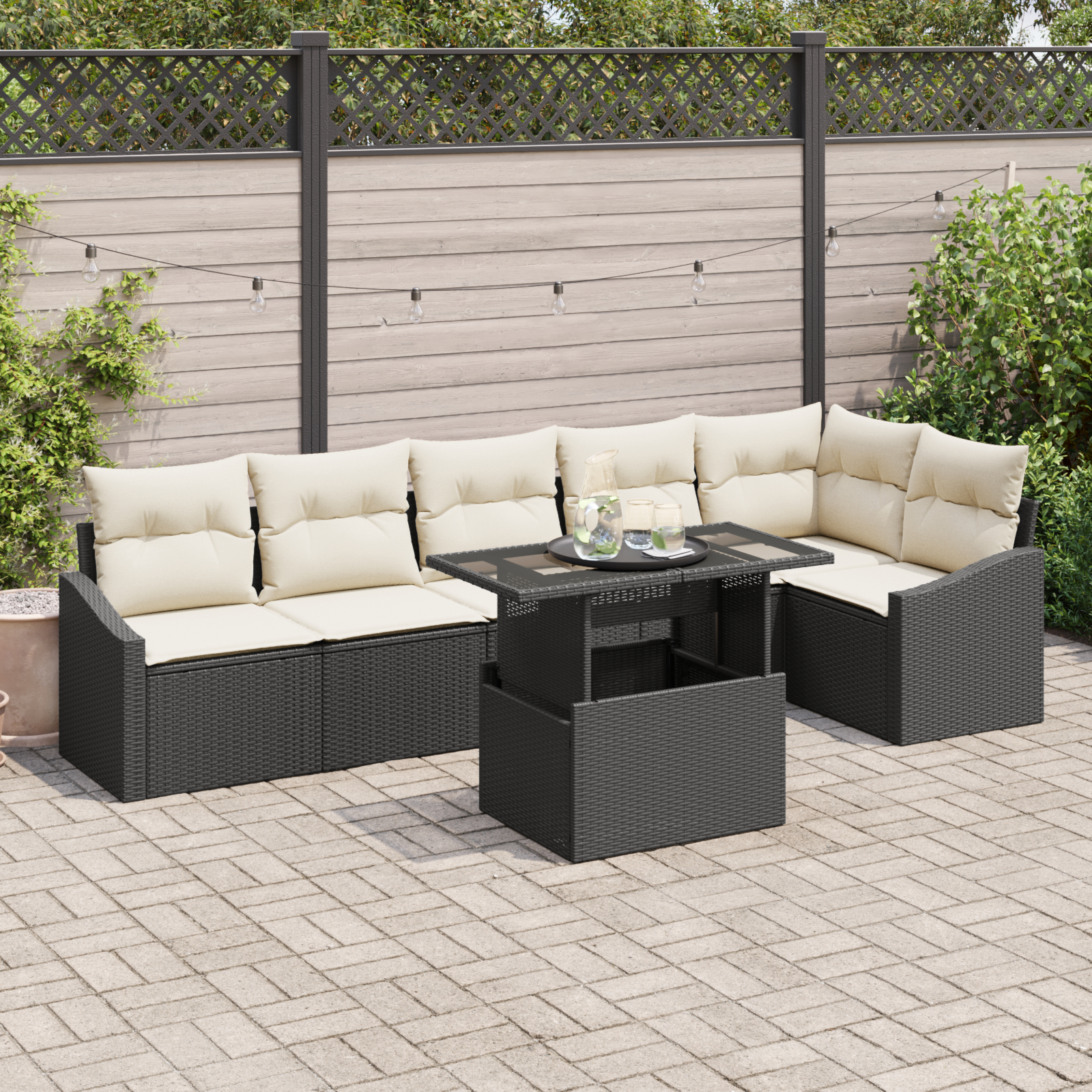vidaXL Set de canapele pentru grădină cu pernă 7 pcs negru și crem vidaXL Set de canapele pentru grădină cu pernă 7 pcs negru și crem