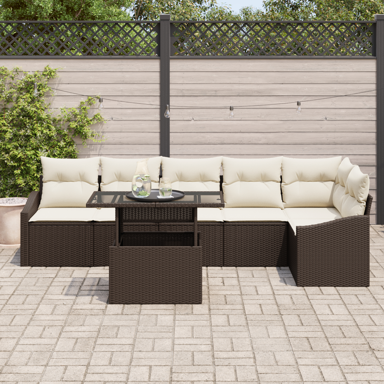 vidaXL Set de canapele pentru grădină cu pernă 7 pcs maro și crem vidaXL Set de canapele pentru grădină cu pernă 7 pcs maro și crem
