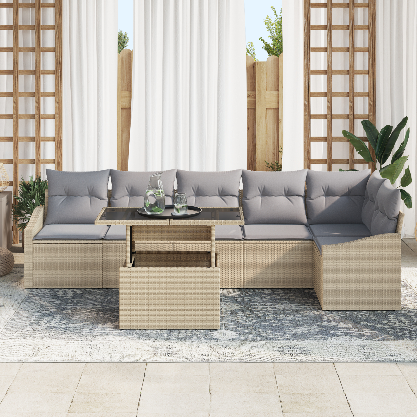 vidaXL Set de canapele pentru grădină 7 pcs bej și gri deschis