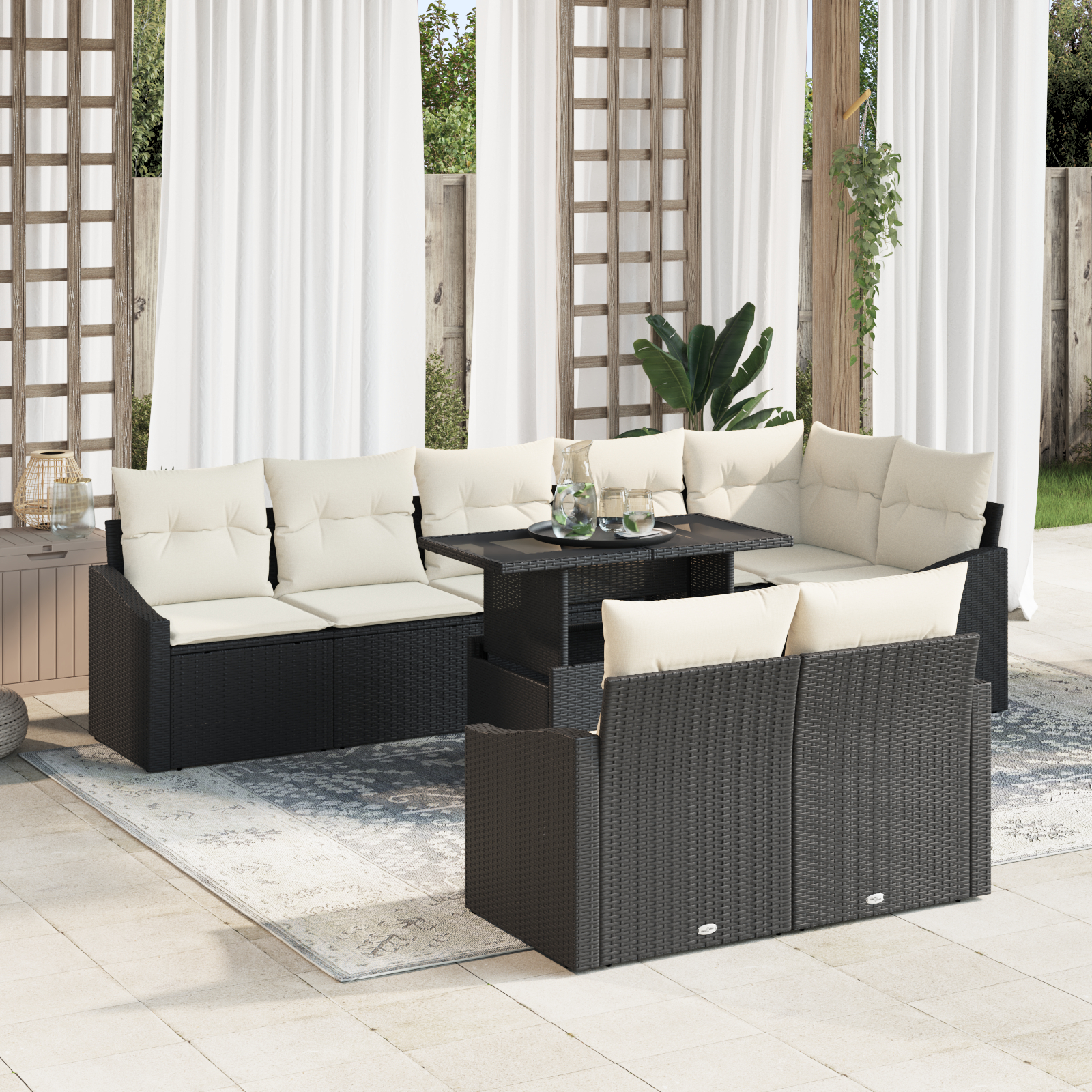 vidaXL Set de canapele pentru grădină cu pernă 9 pcs negru și crem vidaXL Set de canapele pentru grădină cu pernă 9 pcs negru și crem