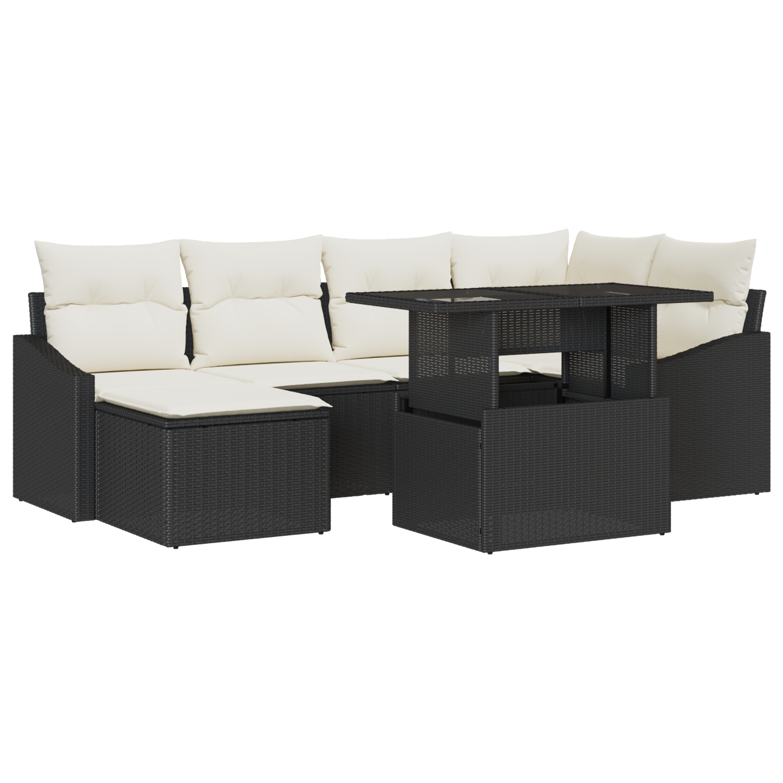 vidaXL Set de canapele pentru grădină cu pernă 7 pcs negru și crem vidaXL Set de canapele pentru grădină cu pernă 7 pcs negru și crem
