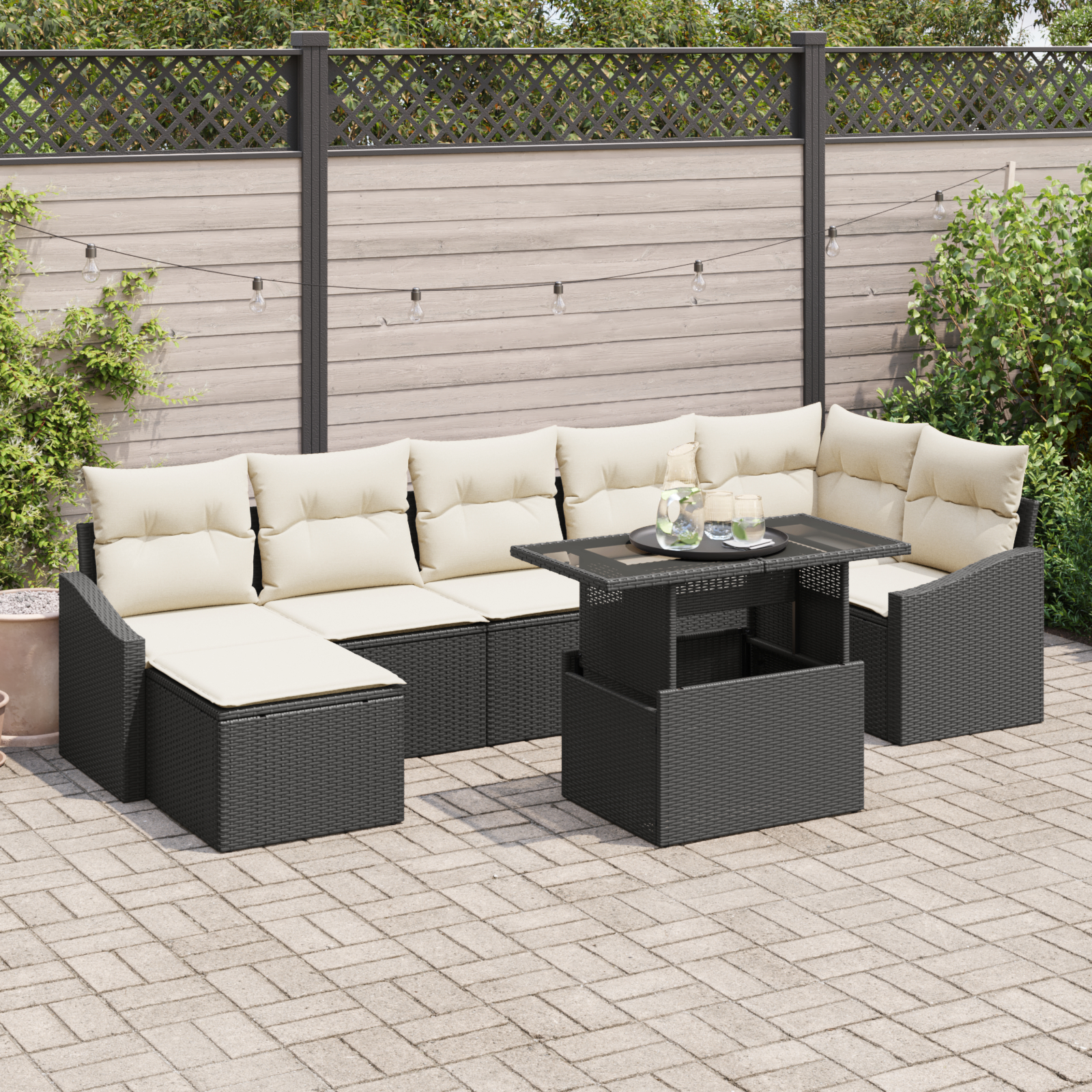 vidaXL Set de canapele pentru grădină cu pernă 8 pcs negru și crem