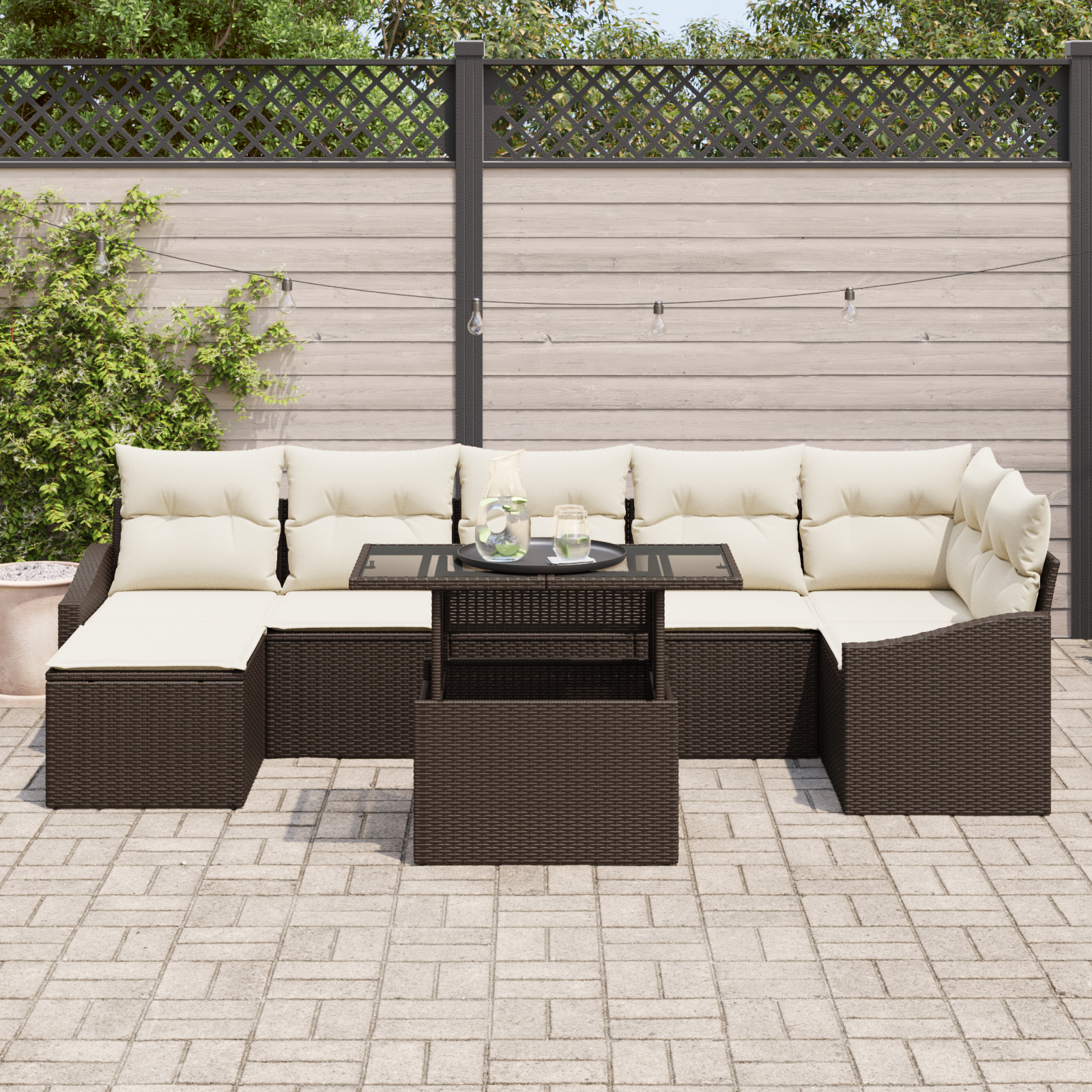 vidaXL Set de canapele pentru grădină cu pernă 8 pcs maro și crem