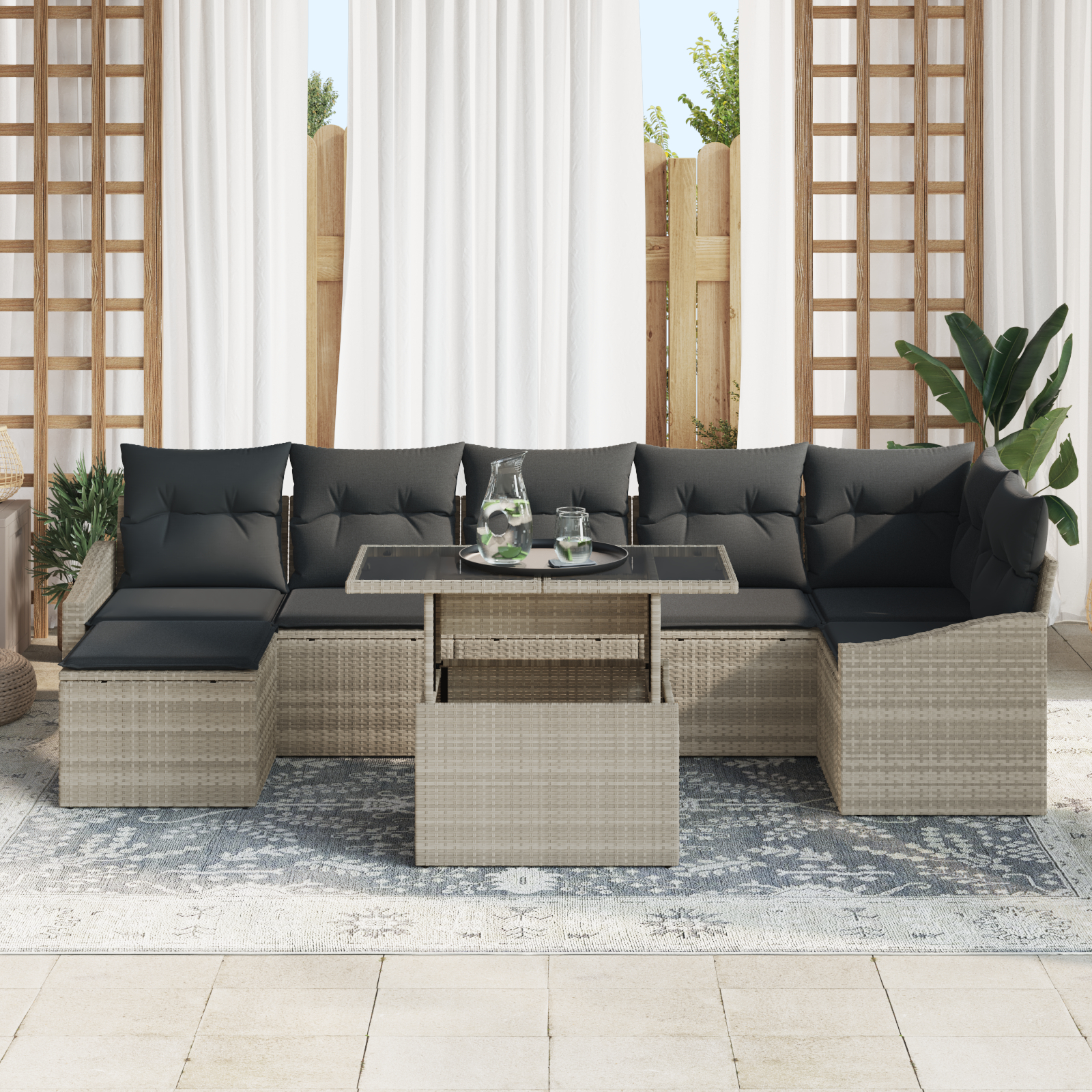 vidaXL Set de canapele pentru grădină cu pernă 8 pcs Gri deschis