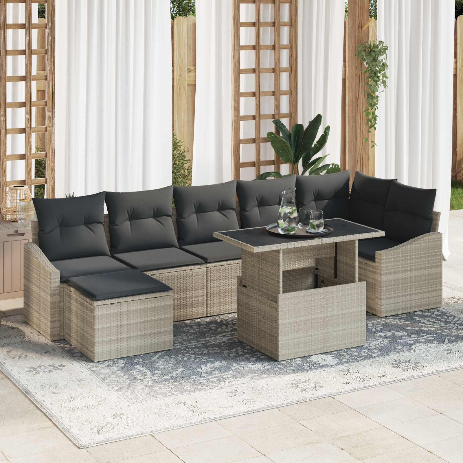 vidaXL Set de canapele pentru grădină cu pernă 8 pcs Gri deschis